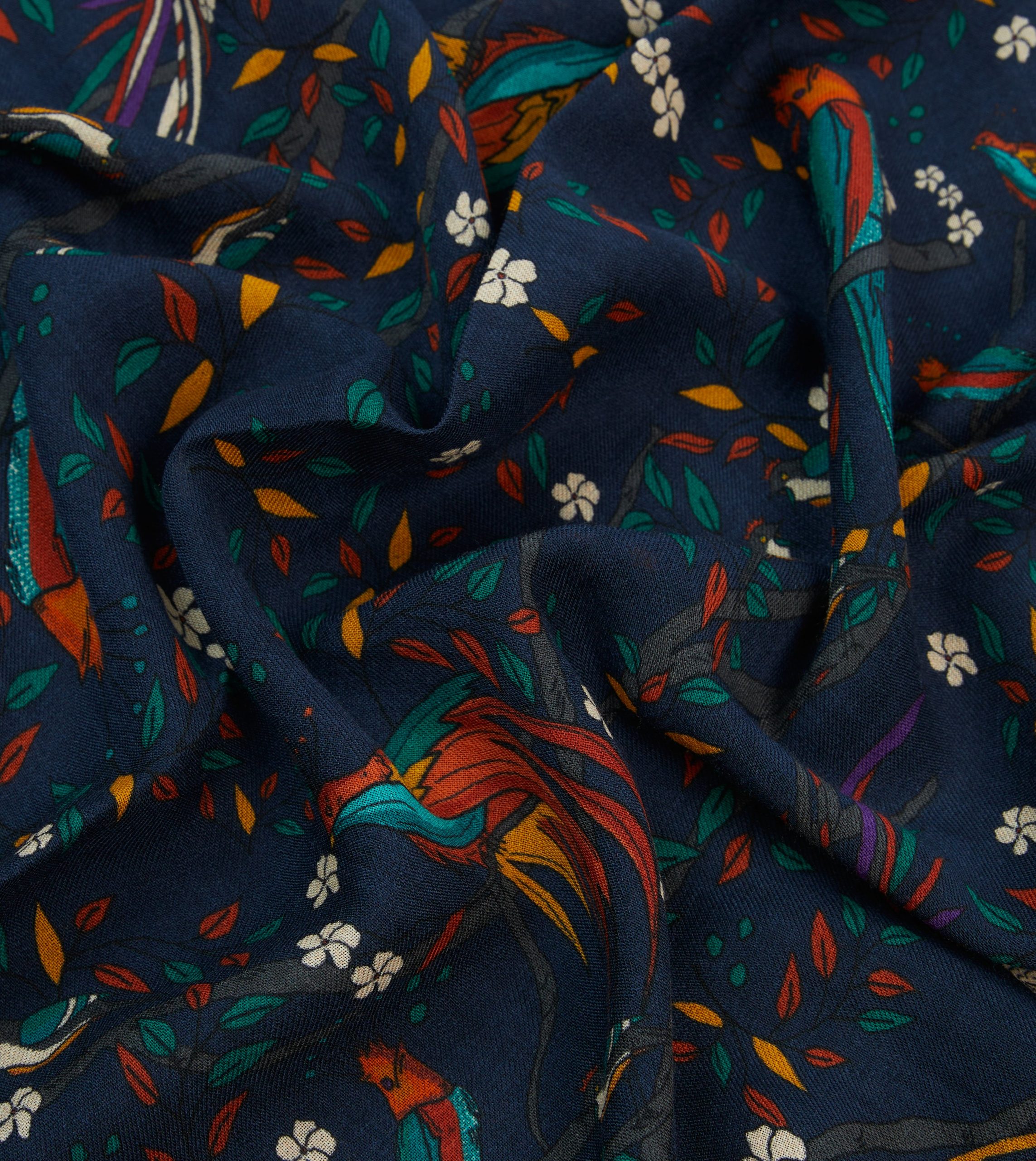 Navy Birds of Paradise Print Wool Scarf - Image 2