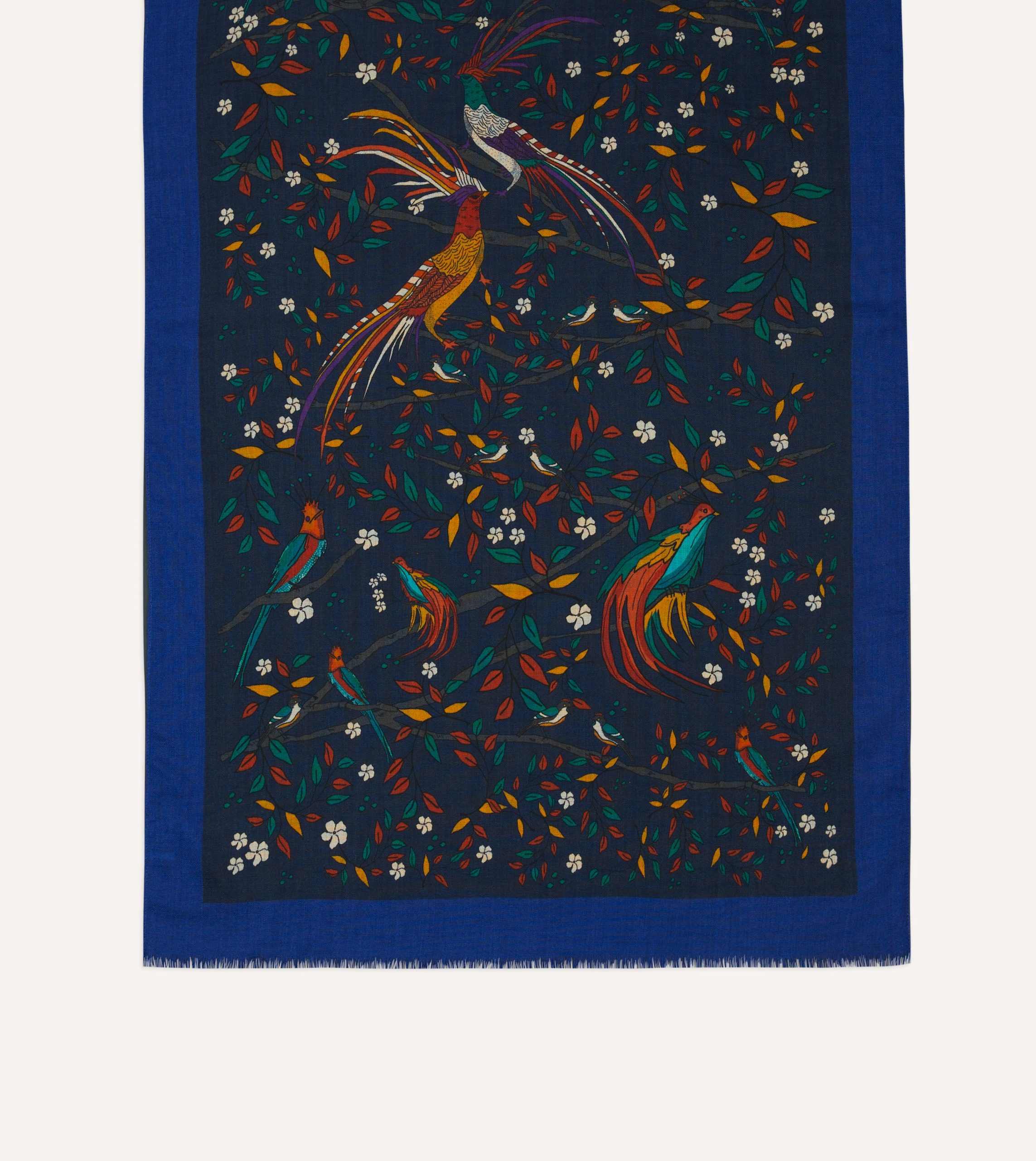 Navy Birds of Paradise Print Wool Scarf - Image 4