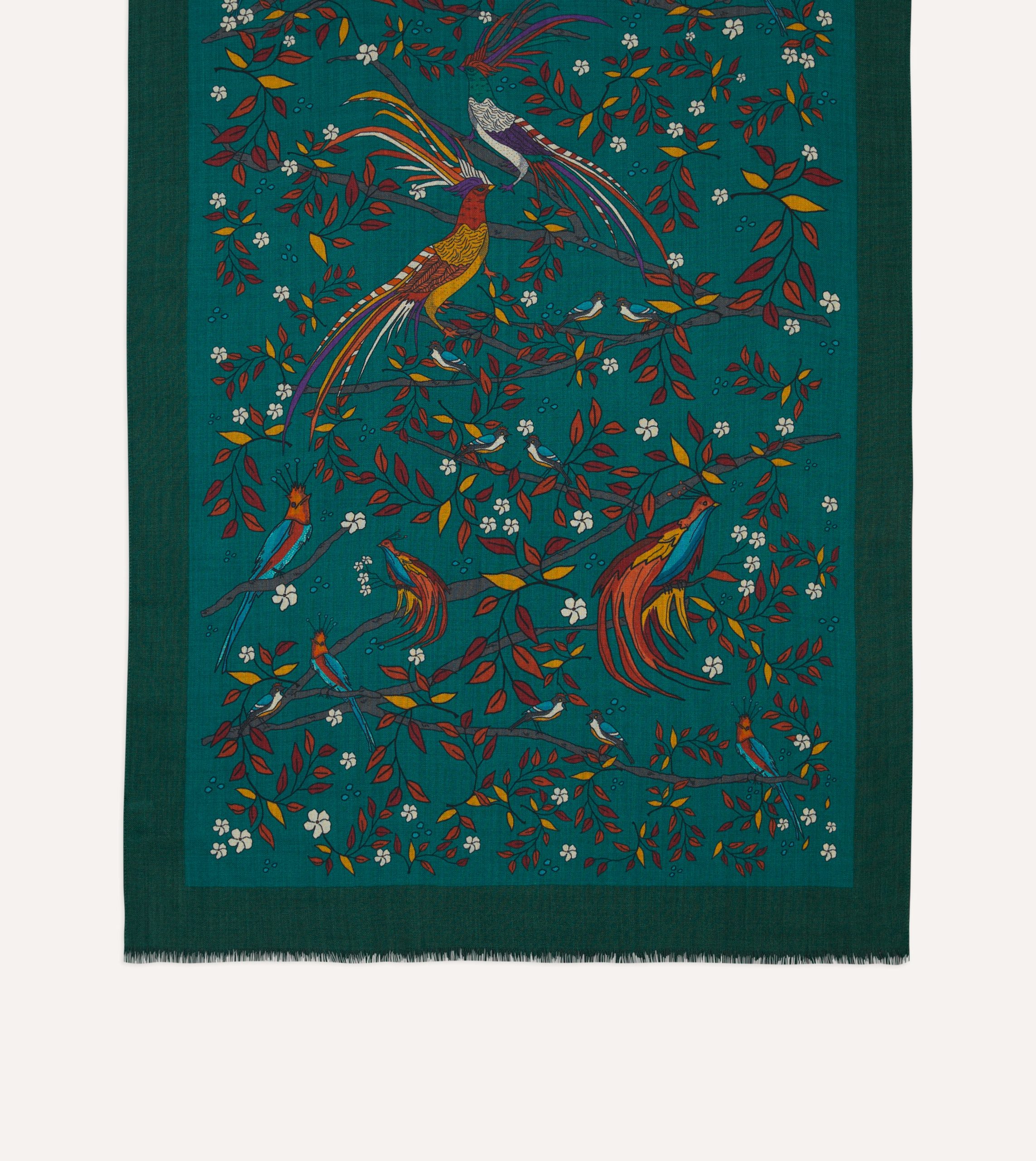 Green Birds of Paradise Print Wool Scarf - Image 4
