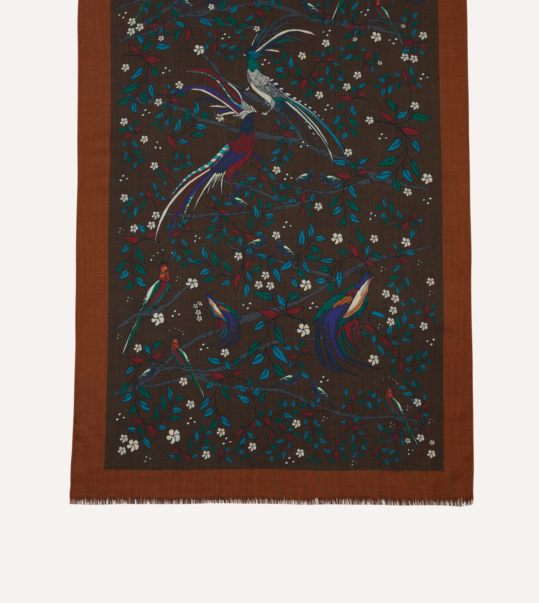 Brown Birds of Paradise Print Wool Scarf - Image 4