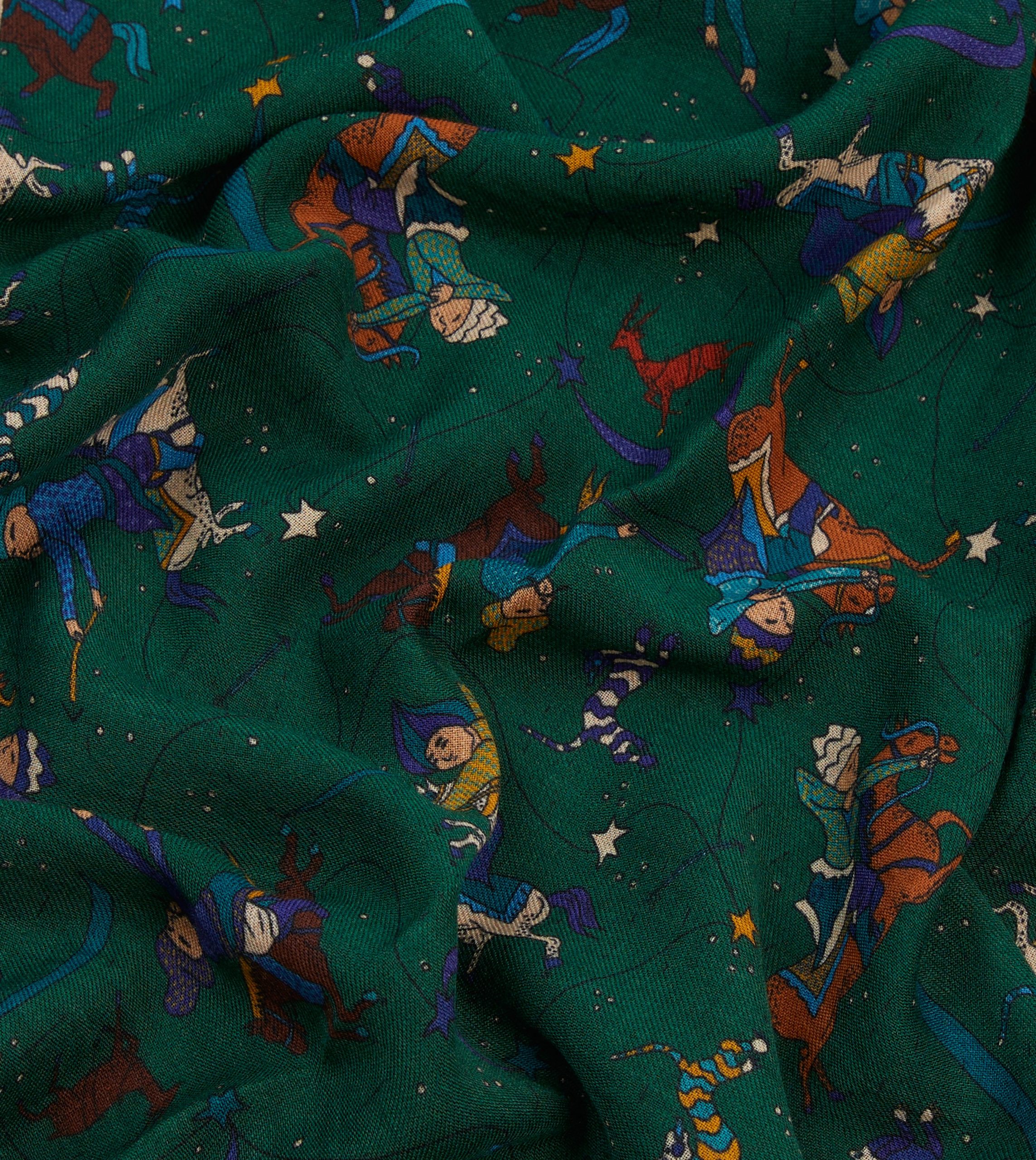 Green Mughal and Stars Print Wool Scarf - Image 2