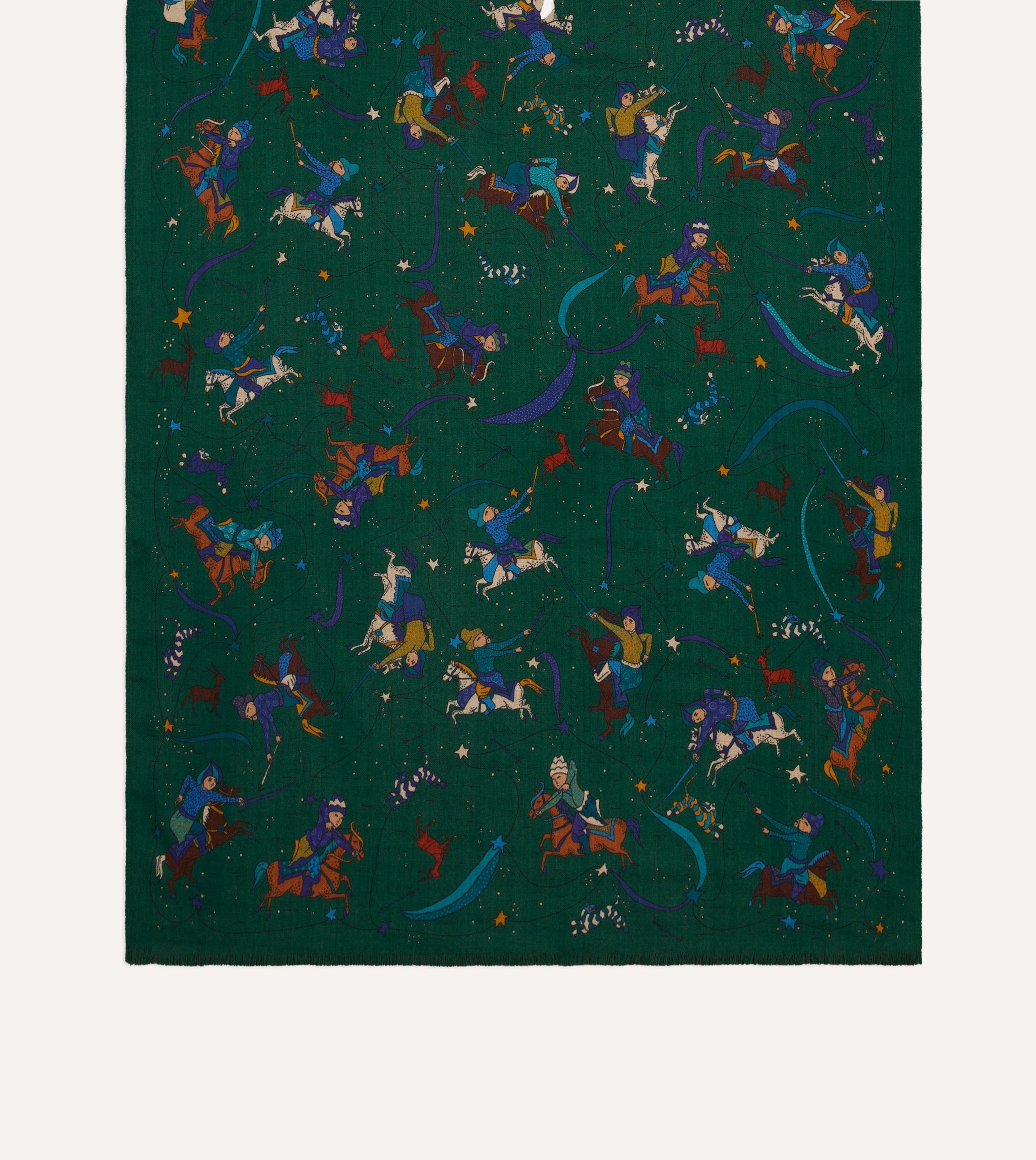 Green Mughal and Stars Print Wool Scarf - Image 3