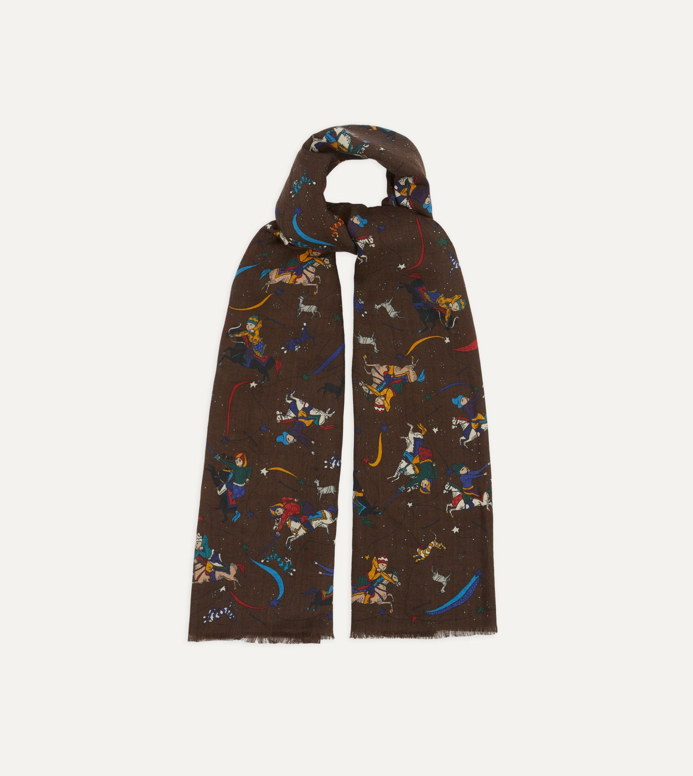 Brown Mughal and Stars Print Wool Scarf - Image 3