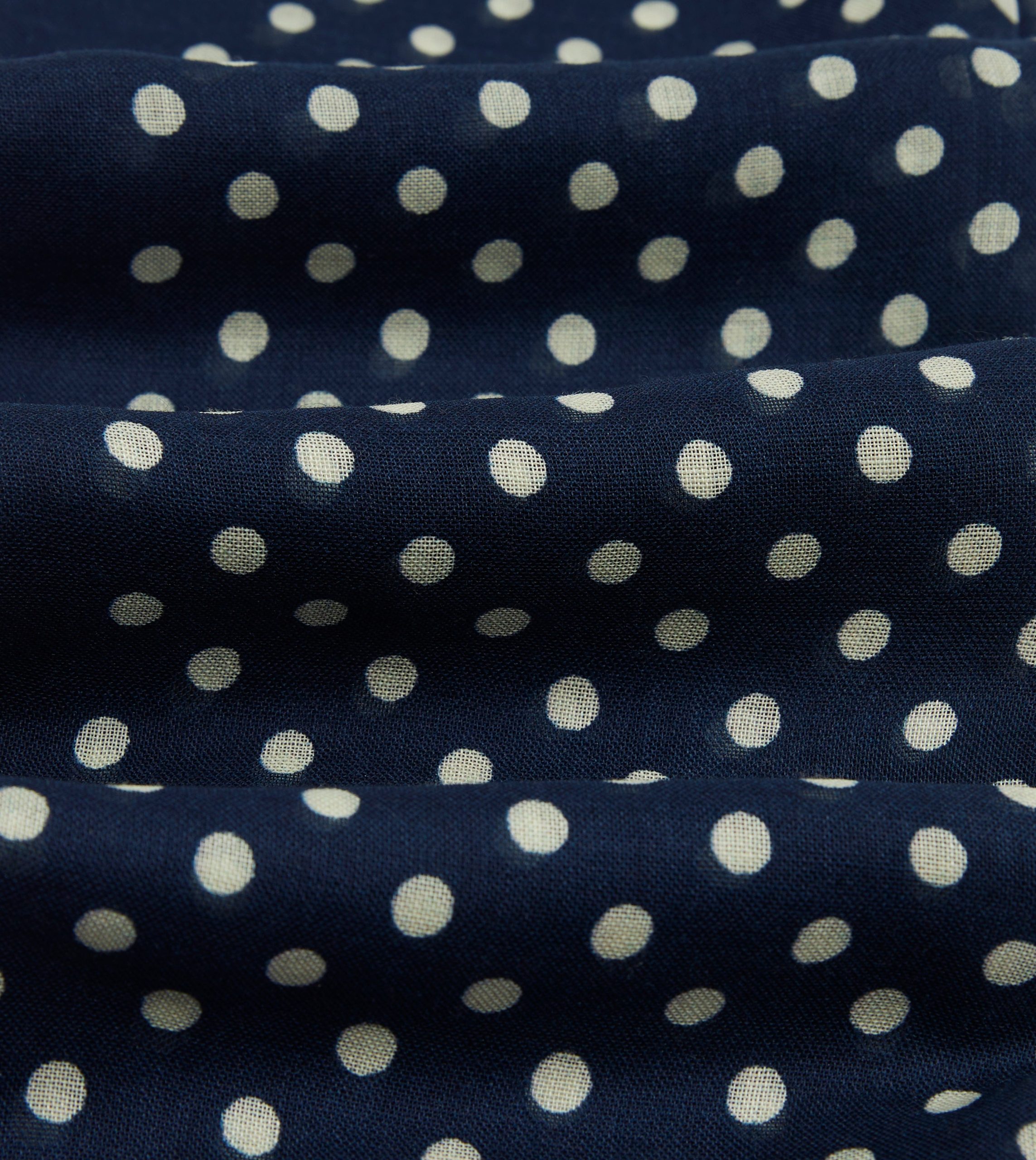 Navy Hand-Drawn Polka Dot Wool-Silk Scarf - Image 2