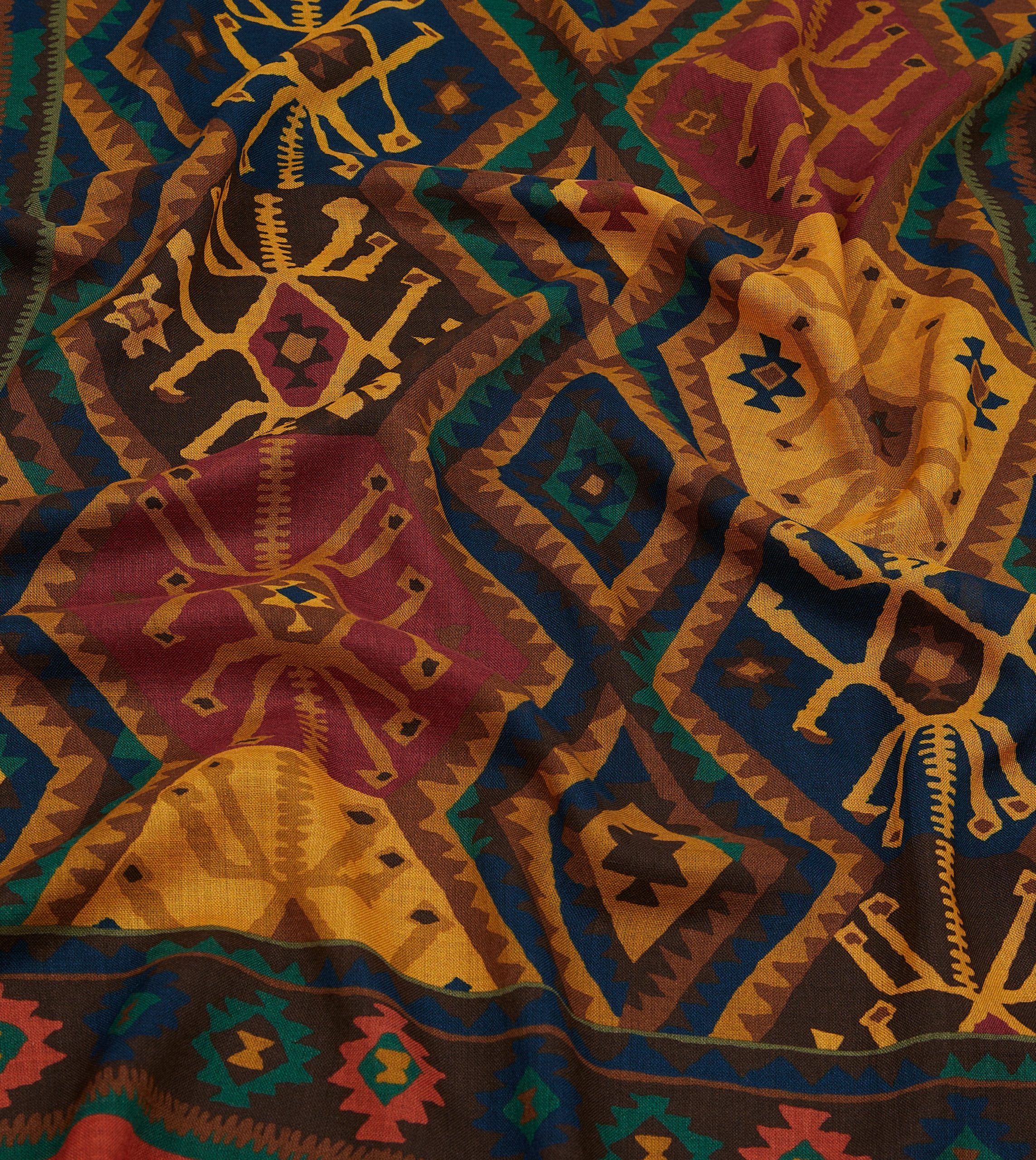 Brown Kilim Print Wool-Silk Scarf - Image 2