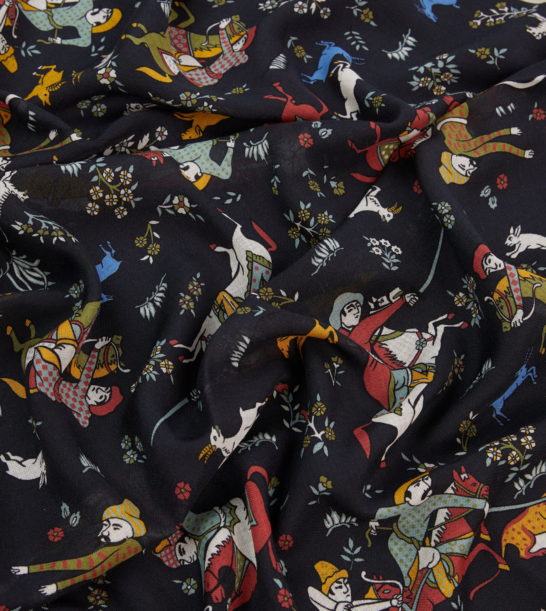 Drake's by A. Levine Black Mughal Print Wool-Silk Scarf - Image 2