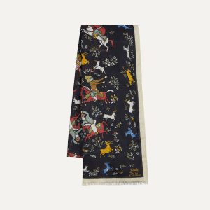 Drake's by A. Levine Black Mughal Print Wool-Silk Scarf