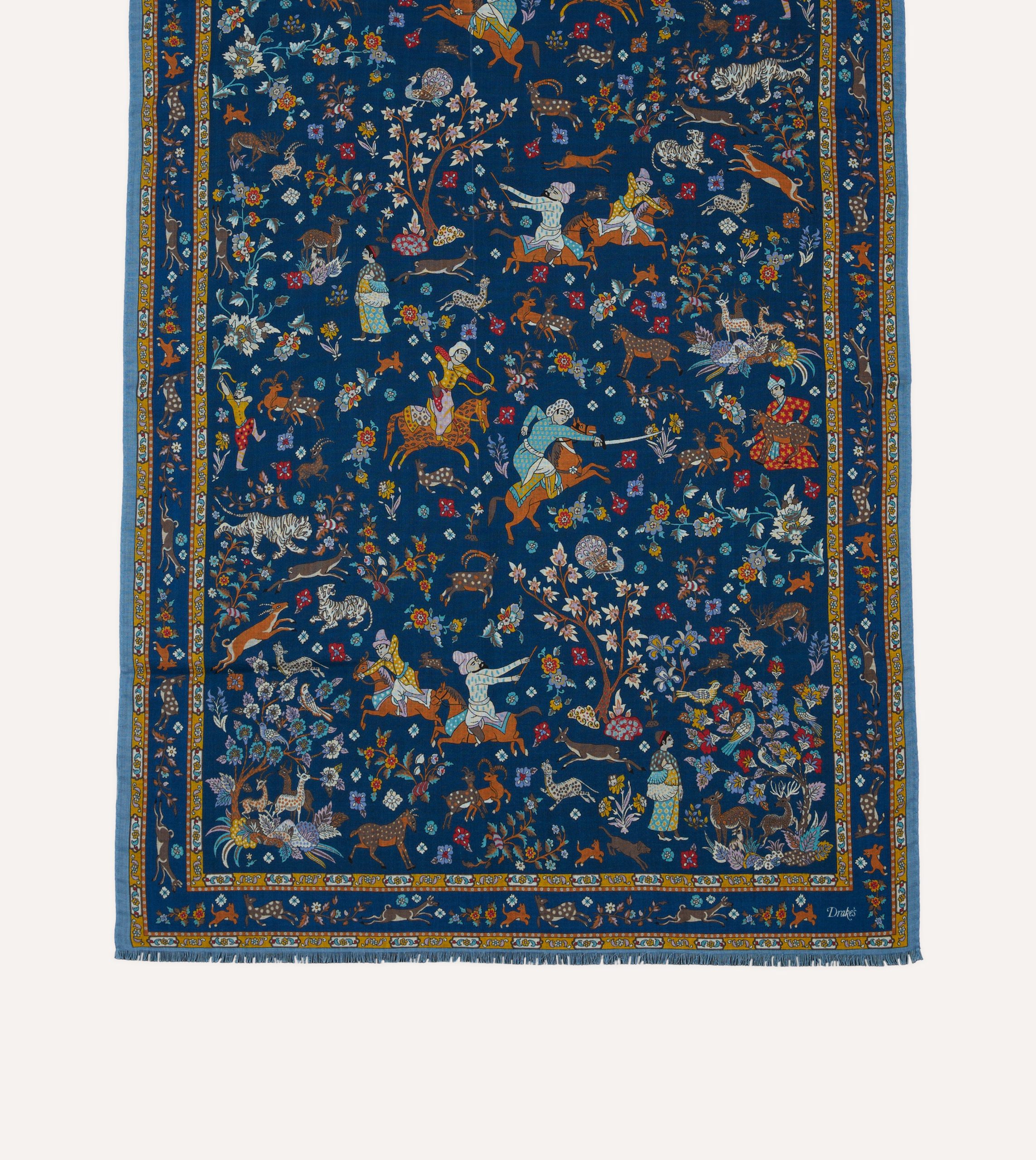 Navy Summer Mughal Print Wool Silk Scarf - Image 3