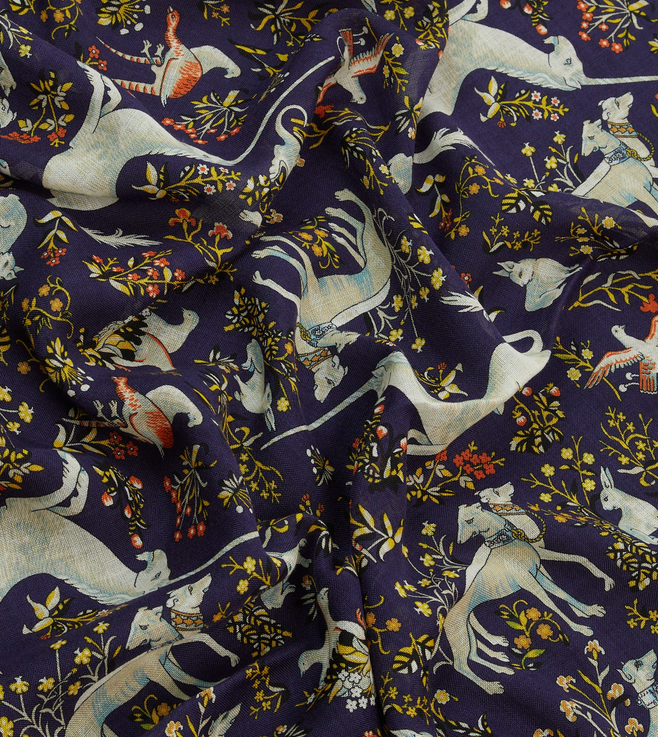 Navy Unicorn Tile Print Wool-Silk Scarf - Image 2