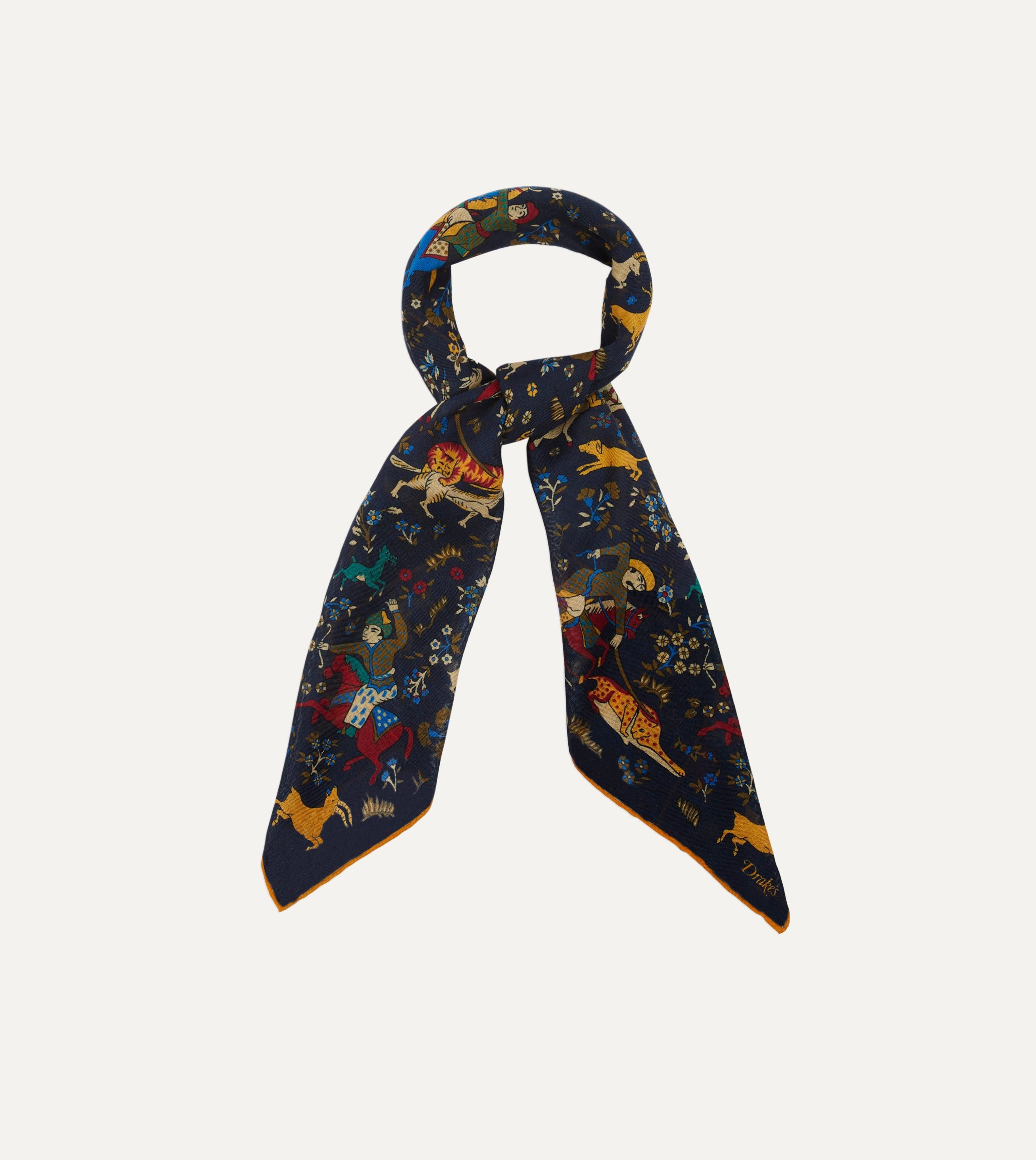 Navy Mughal Print Wool-Silk Square Scarf - Image 5