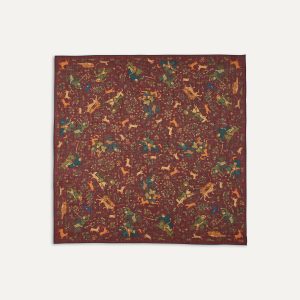 Burgundy Mughal Print Wool-Silk Square Scarf