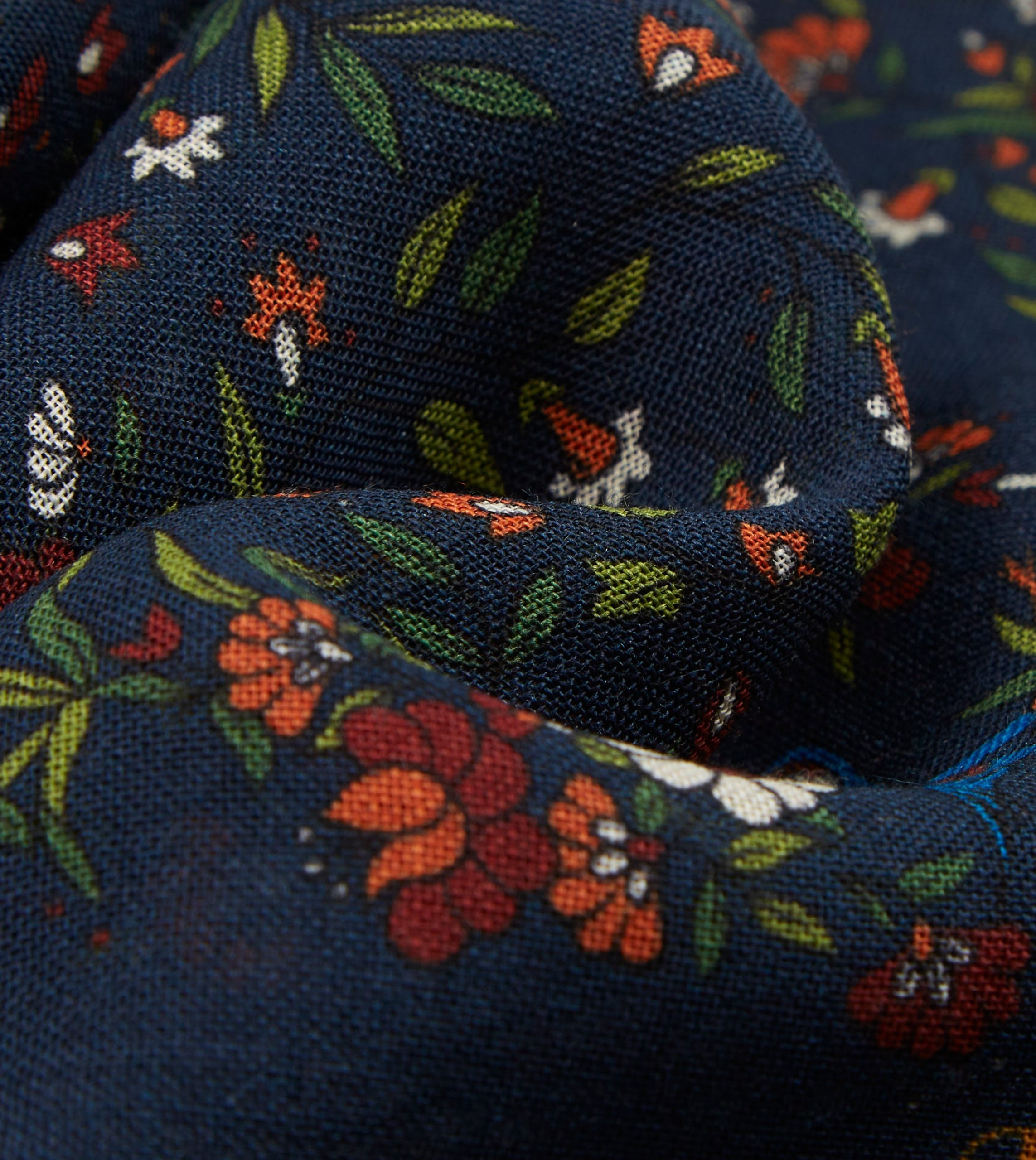 Navy Birds of Paradise Print Wool-Silk Square Scarf - Image 2