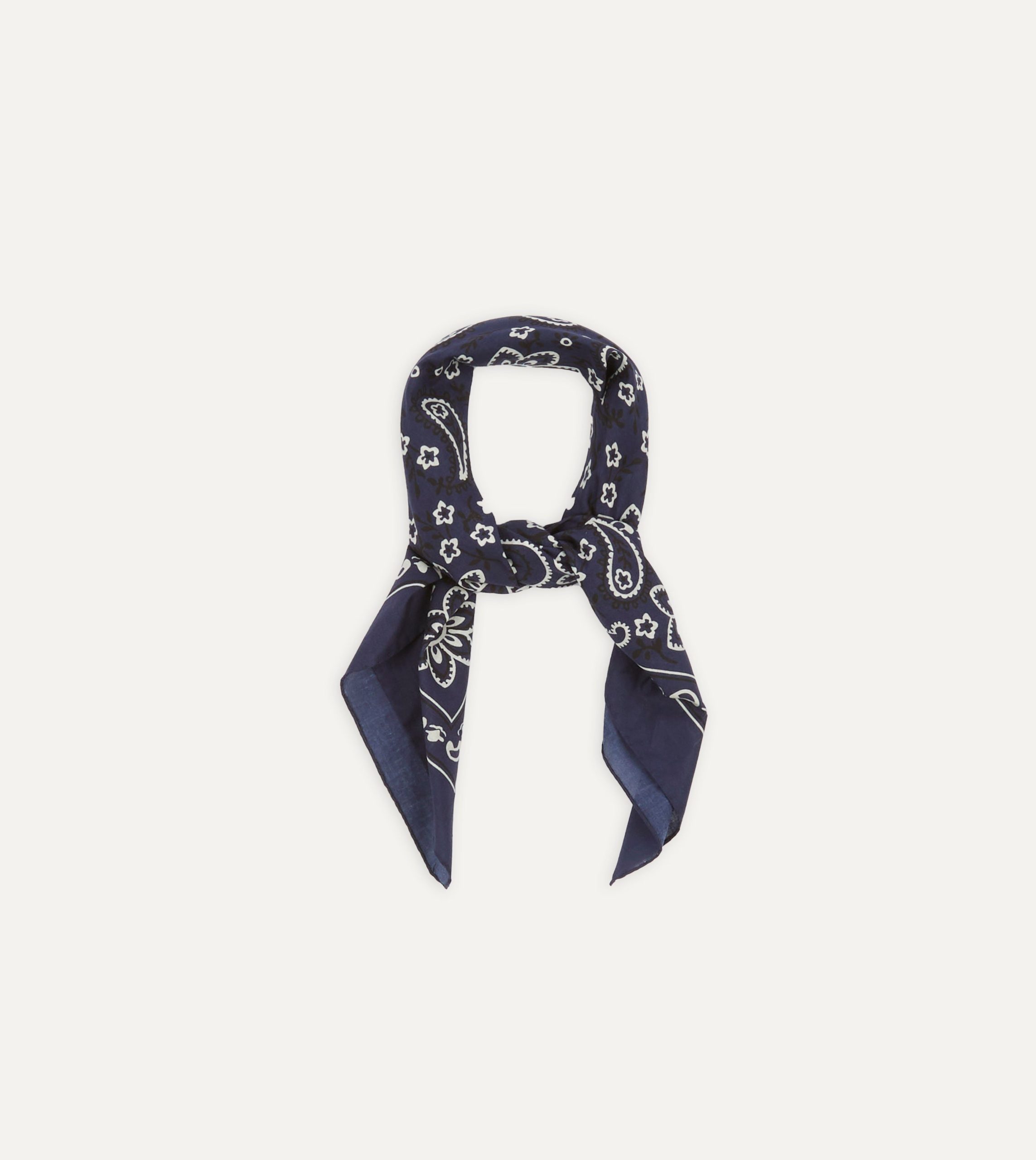 Navy Paisley Print Cotton Bandana - Image 3