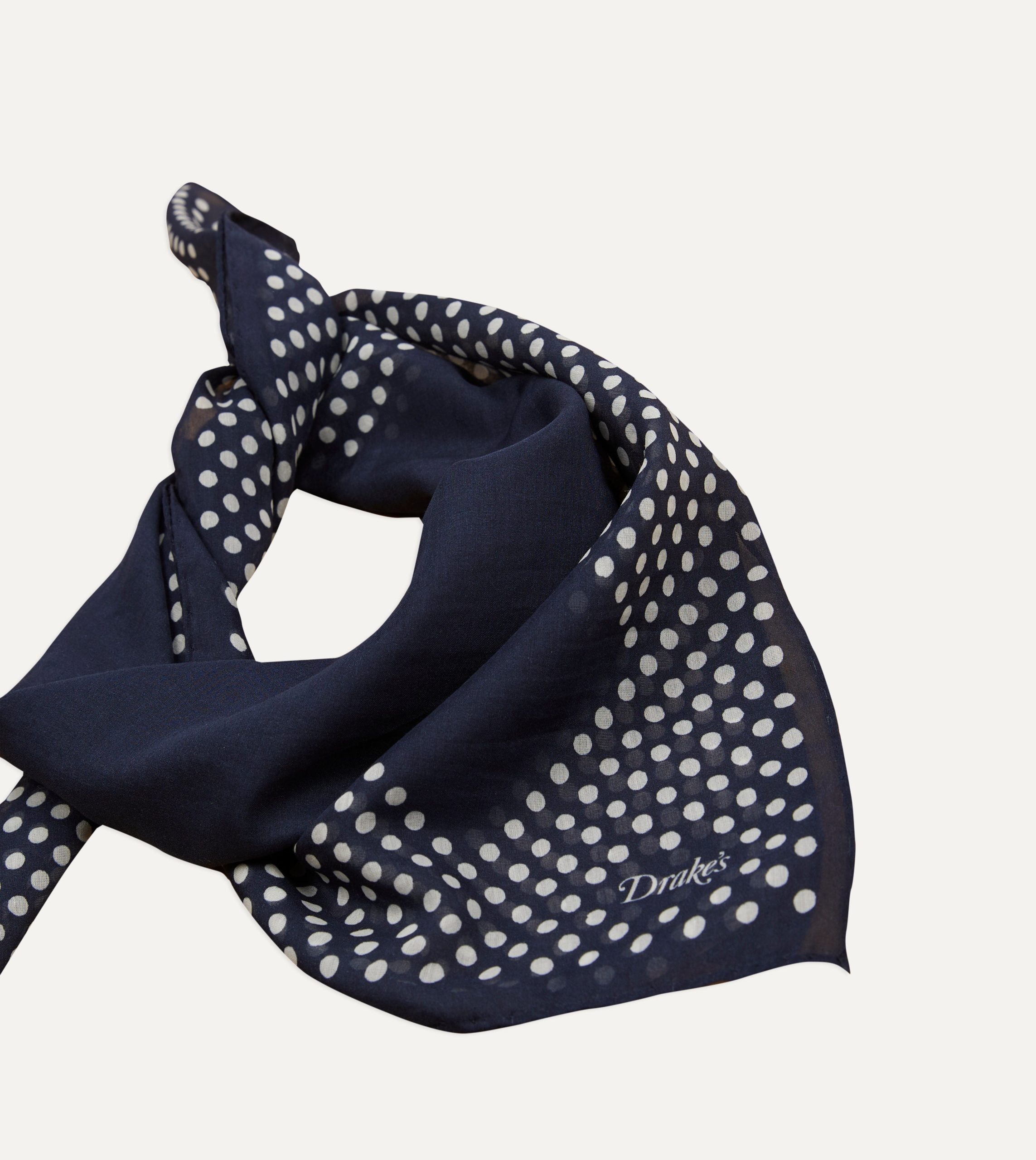 Navy Spots Border Print Silk-Cotton Bandana - Image 4