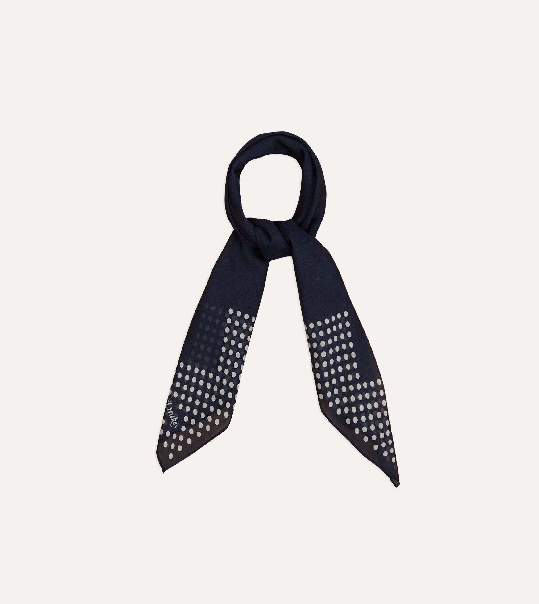 Navy Spots Border Print Silk-Cotton Bandana - Image 3