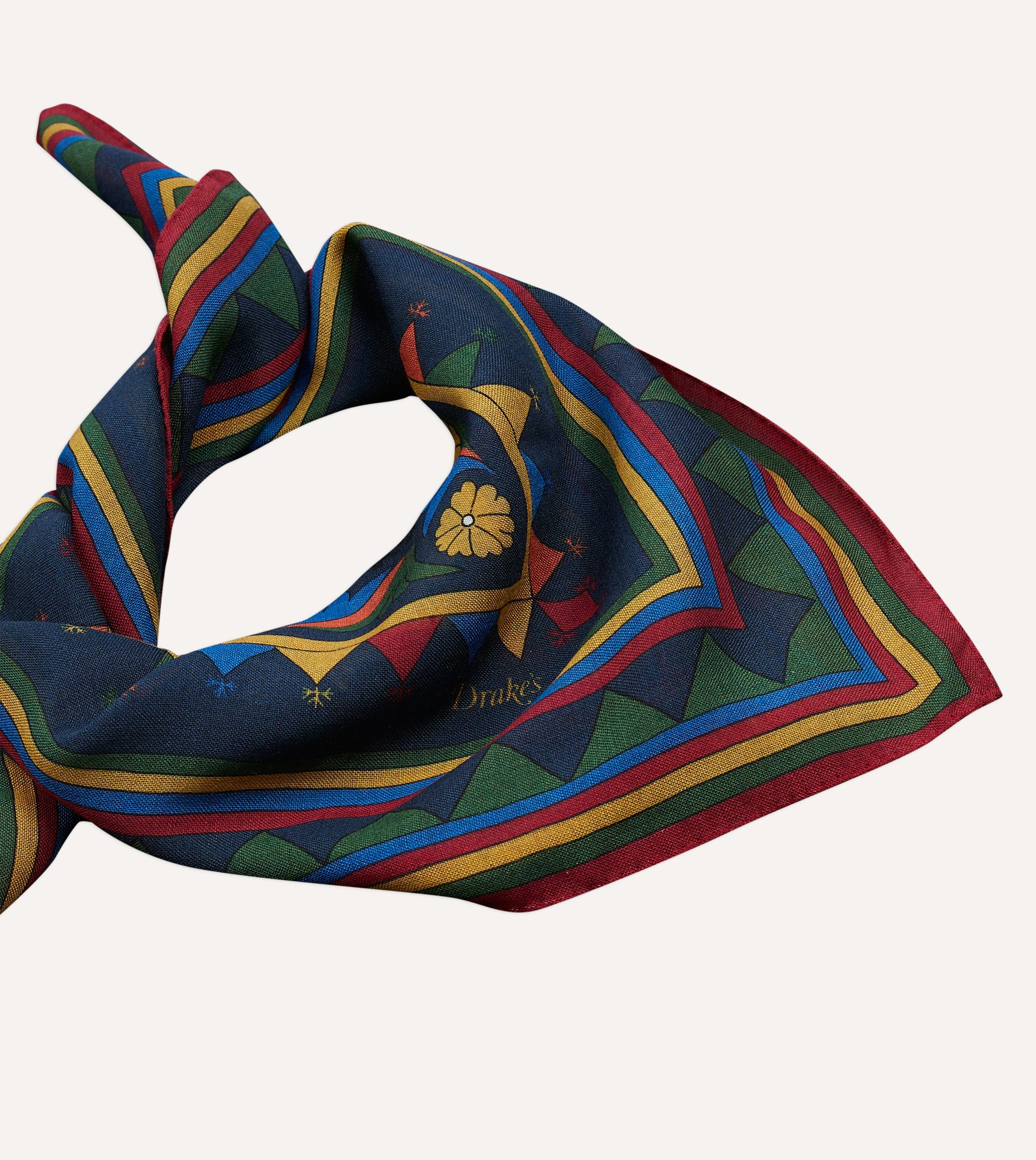 Navy Buddhist Rider Print Wool-Silk Bandana - Image 4