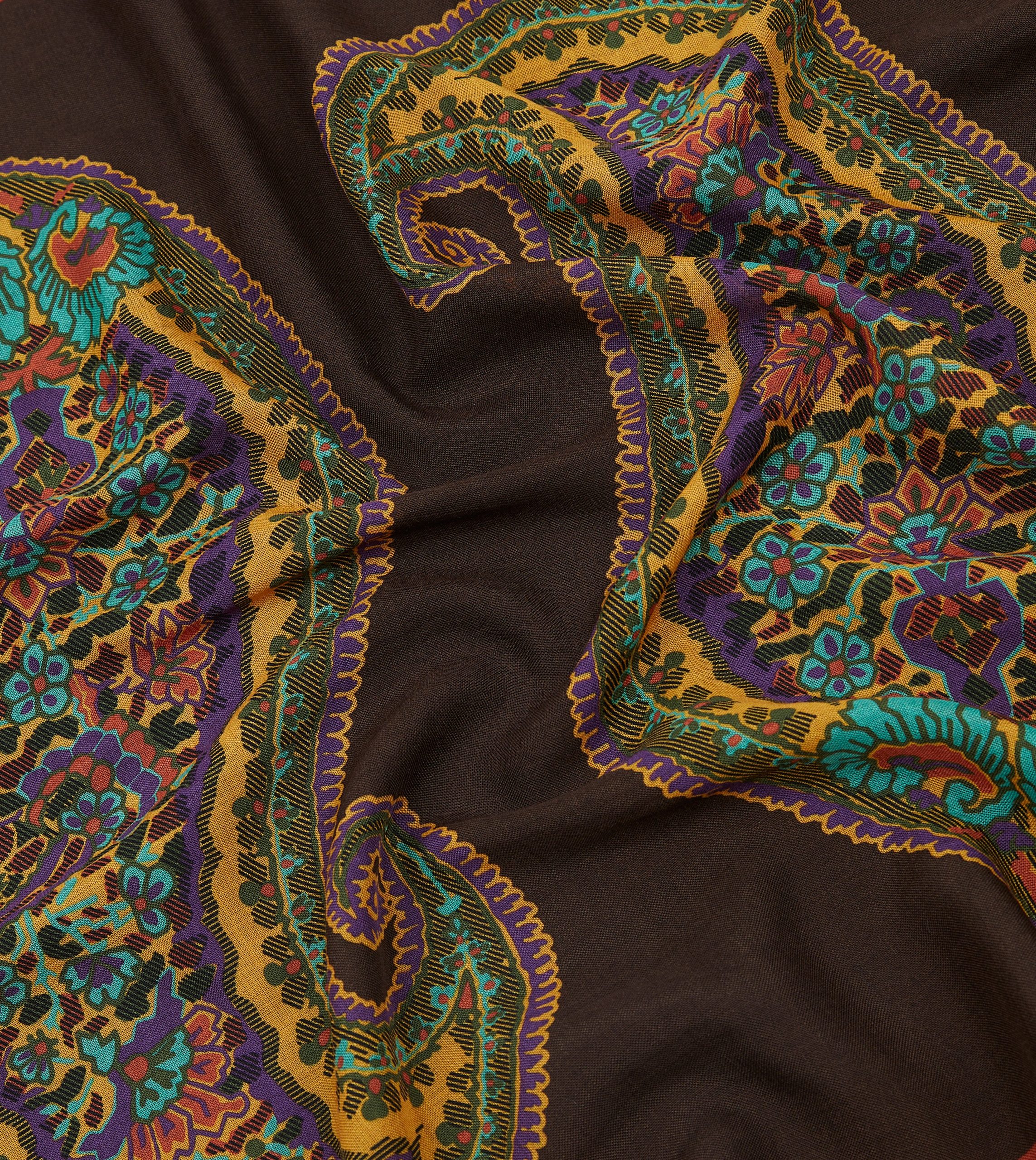 Brown Large Paisley Print Wool-Silk Bandana - Image 2