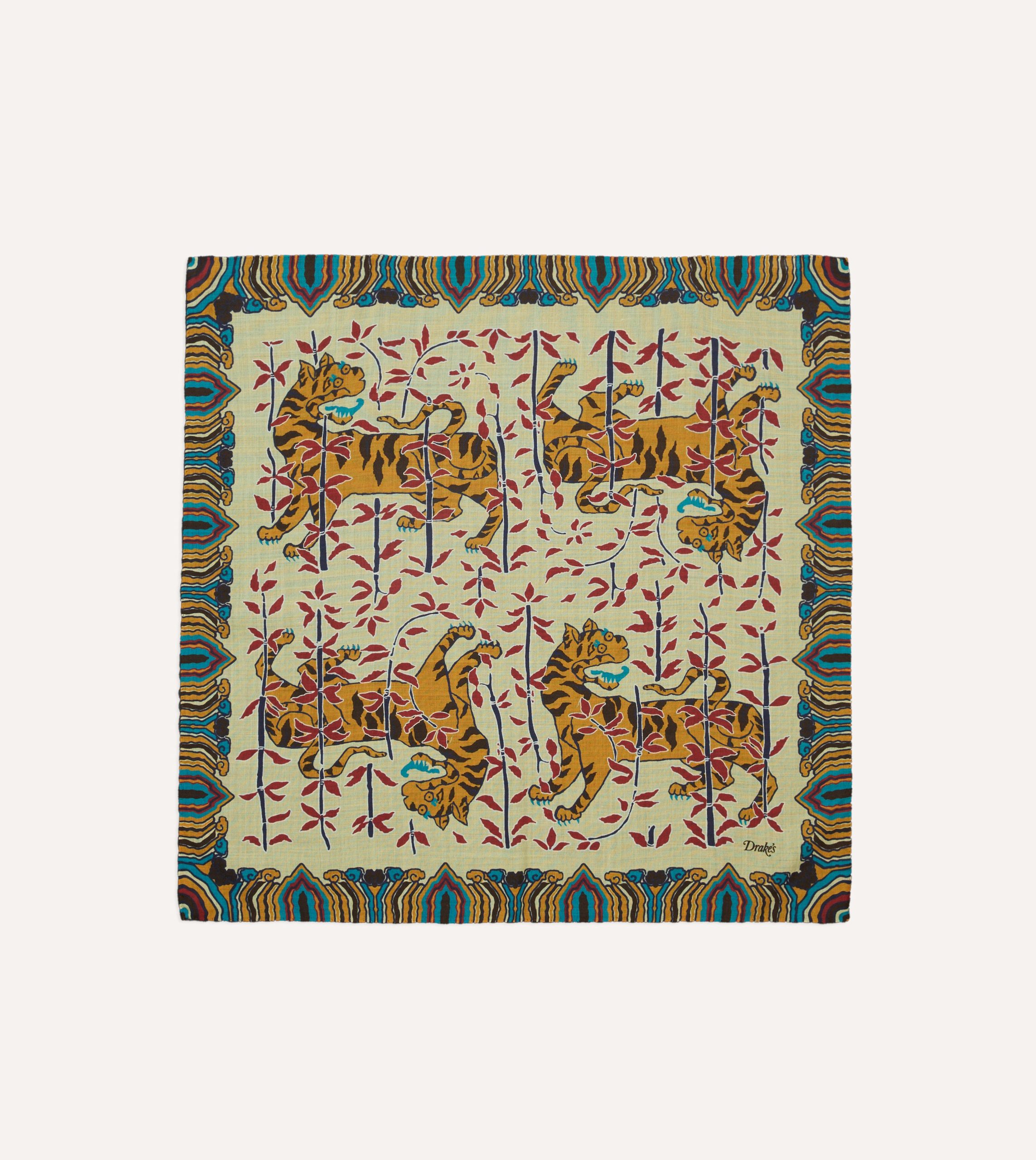 Ecru Tigers Print Wool-Silk Bandana
