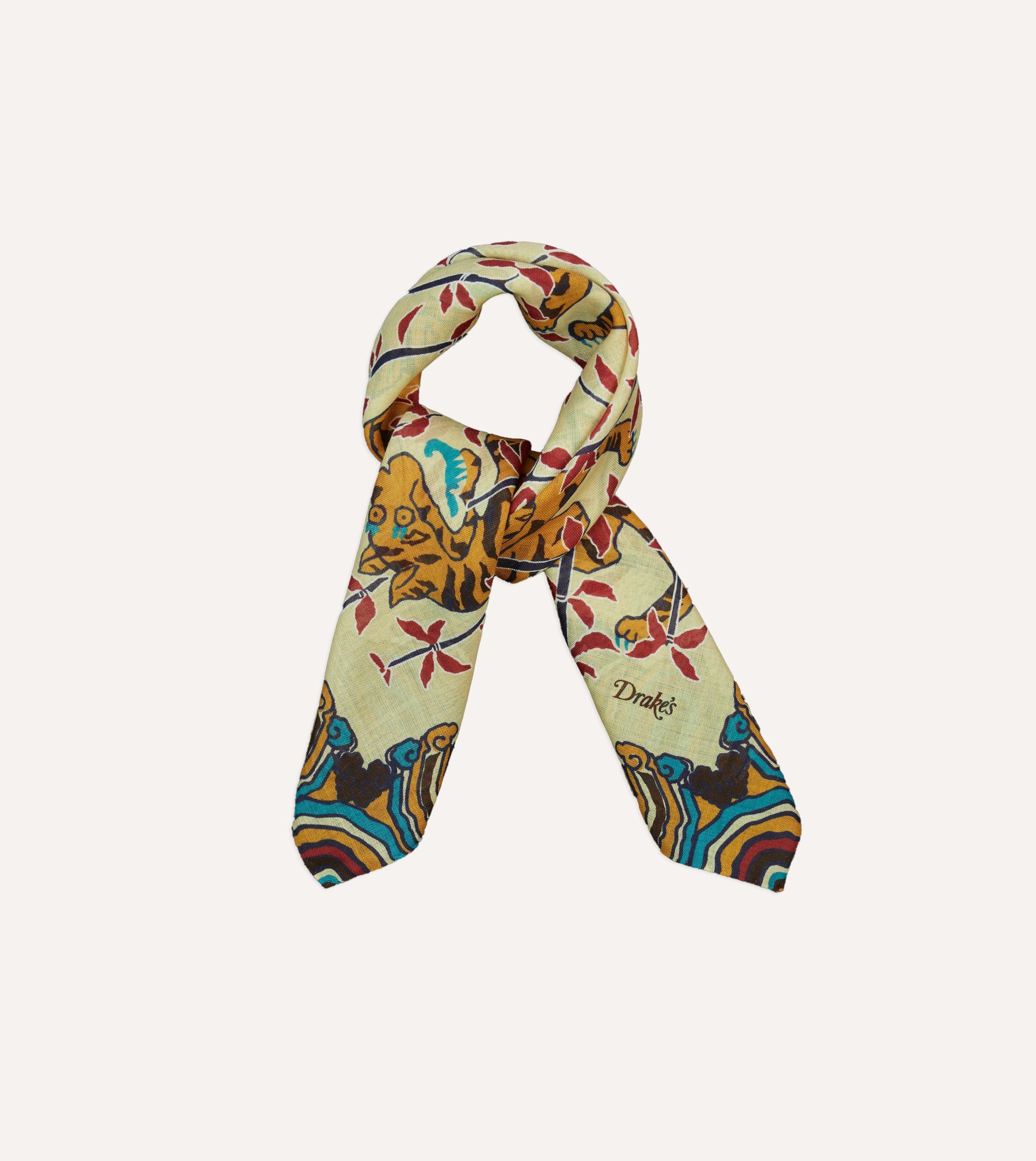 Ecru Tigers Print Wool-Silk Bandana - Image 5