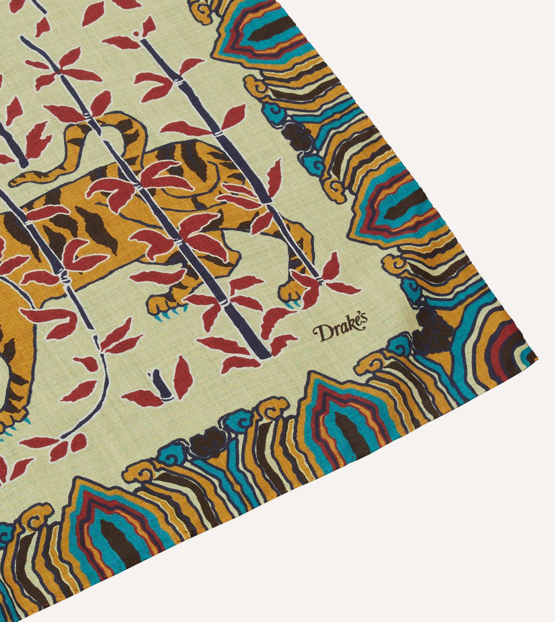 Ecru Tigers Print Wool-Silk Bandana - Image 3