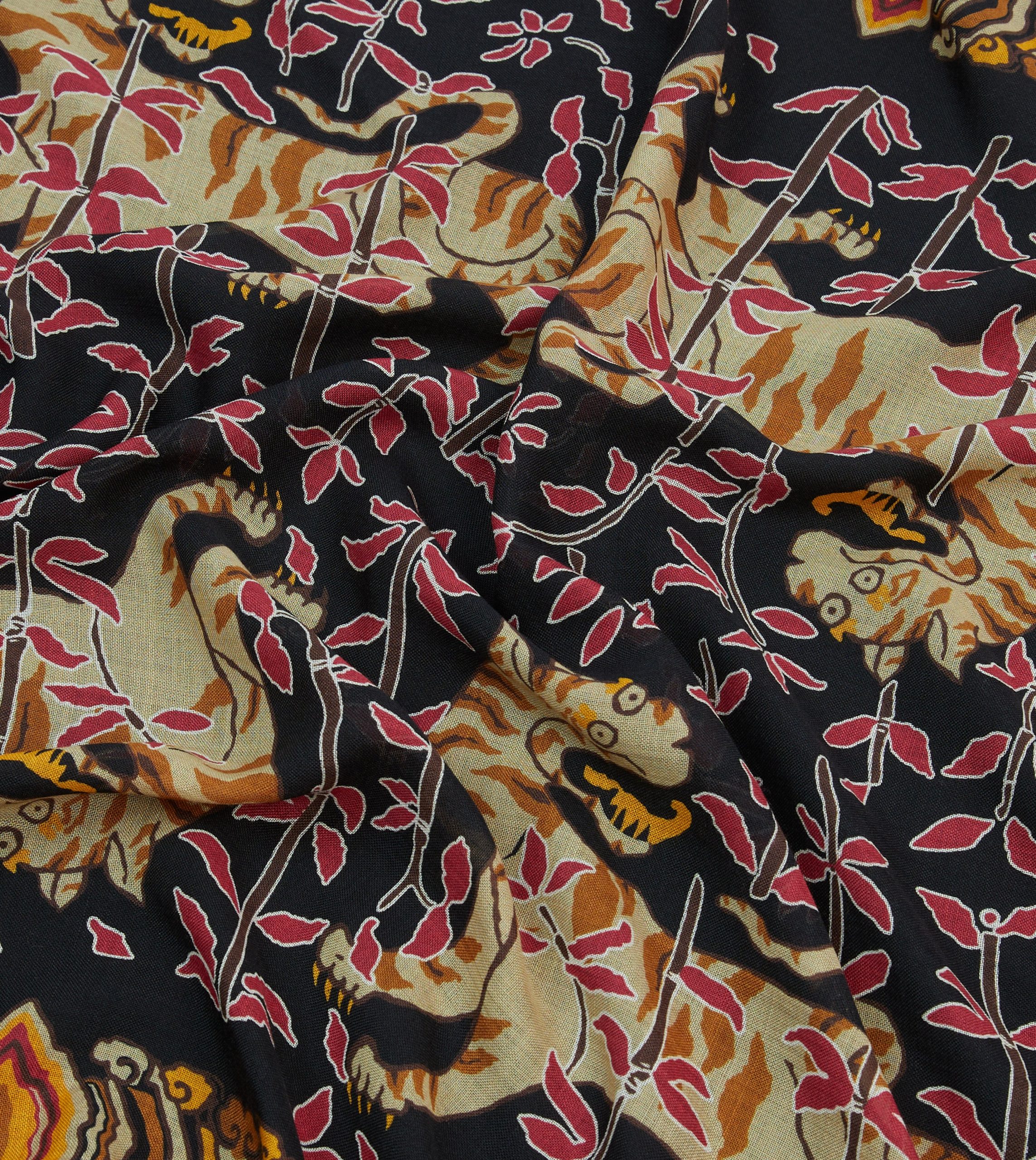 Black Tigers Print Wool-Silk Bandana - Image 2