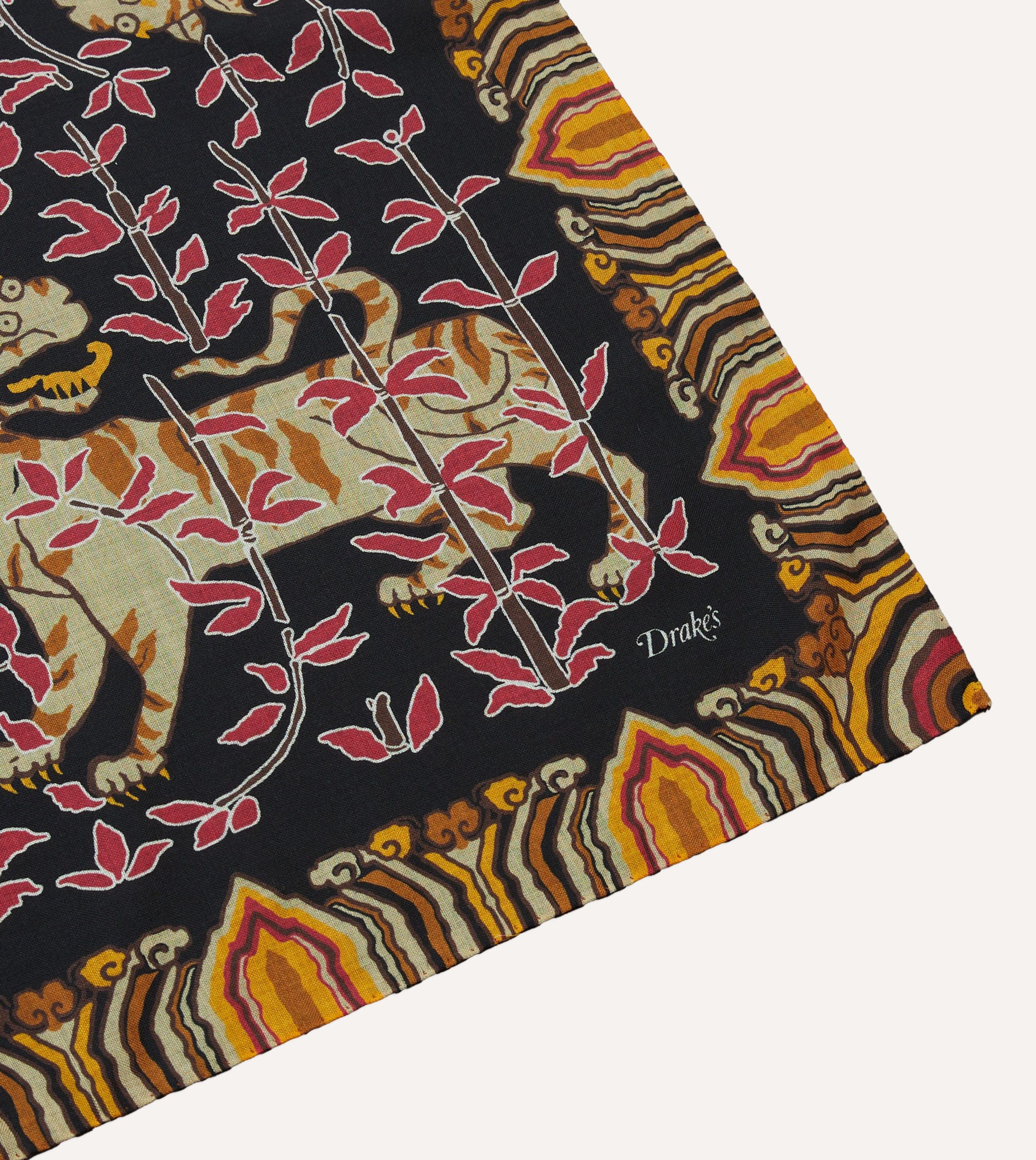 Black Tigers Print Wool-Silk Bandana - Image 3