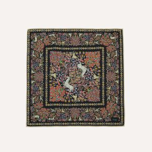 Black Mythical Forest Print Wool-Silk Bandana