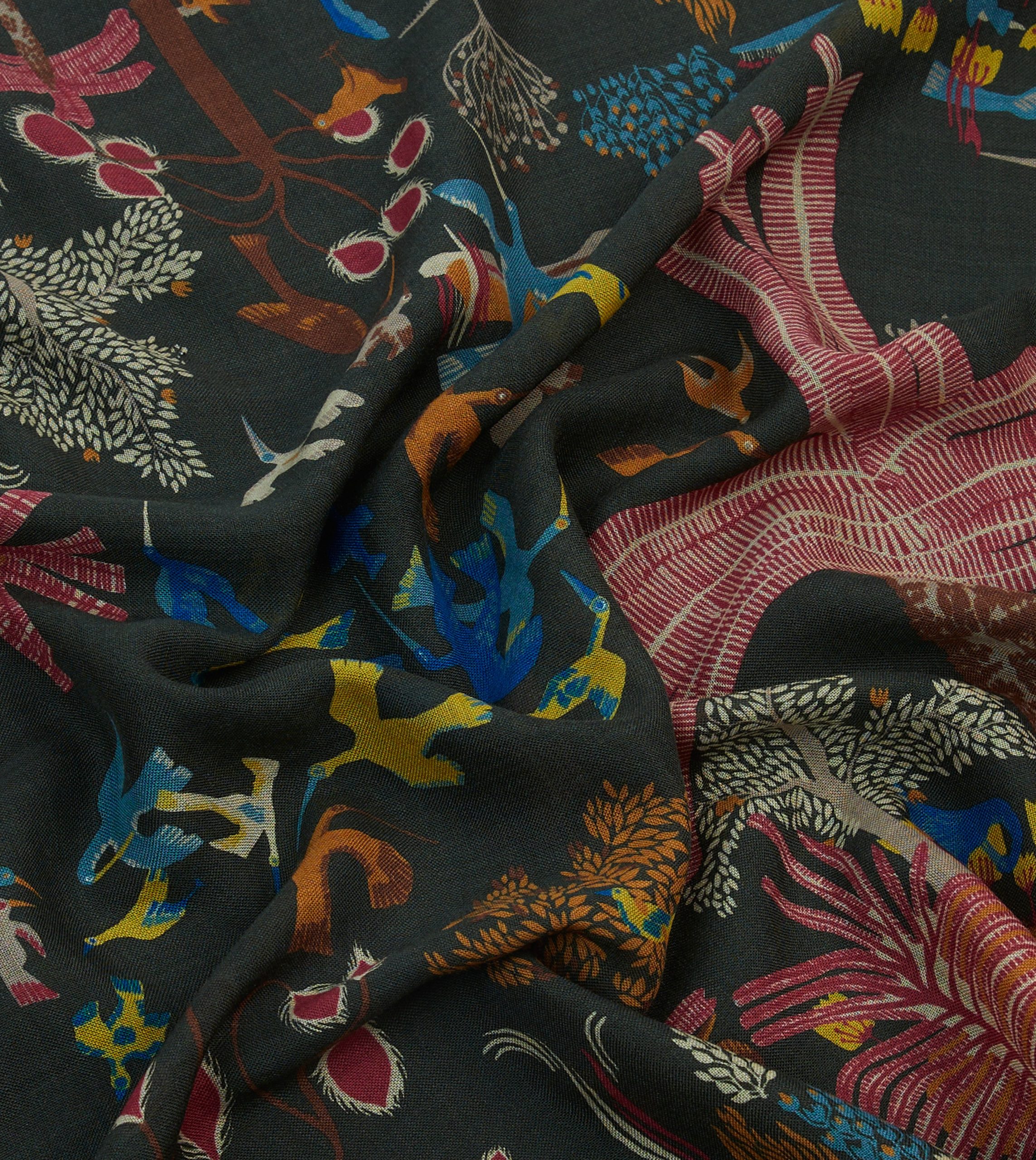 Green Palm Print Wool-Silk Bandana - Image 2