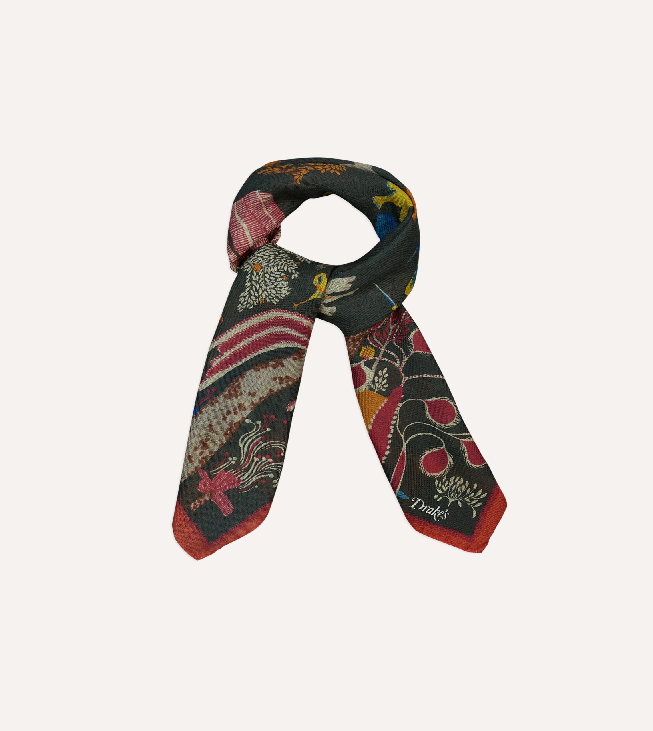 Green Palm Print Wool-Silk Bandana - Image 5