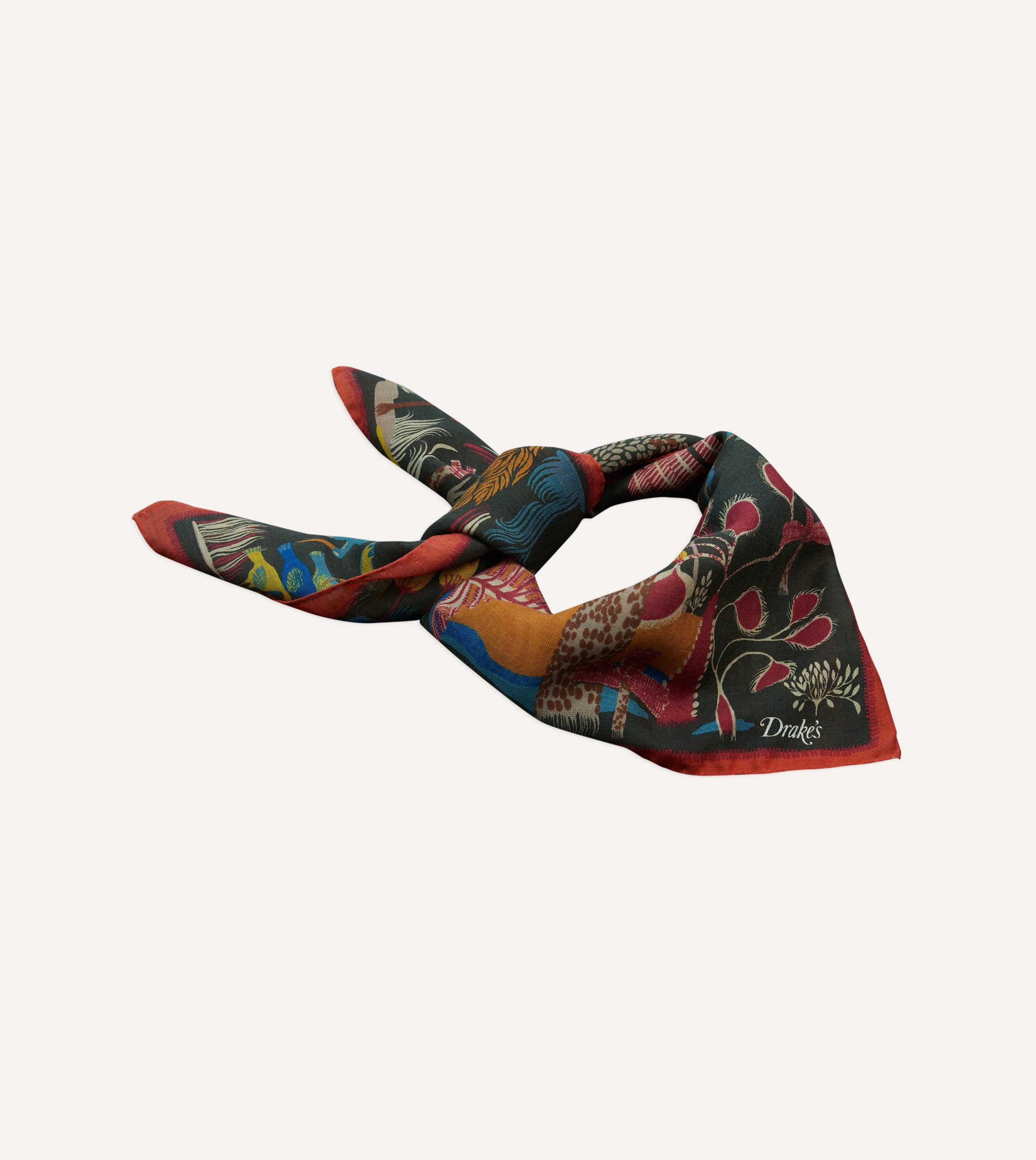 Green Palm Print Wool-Silk Bandana - Image 4