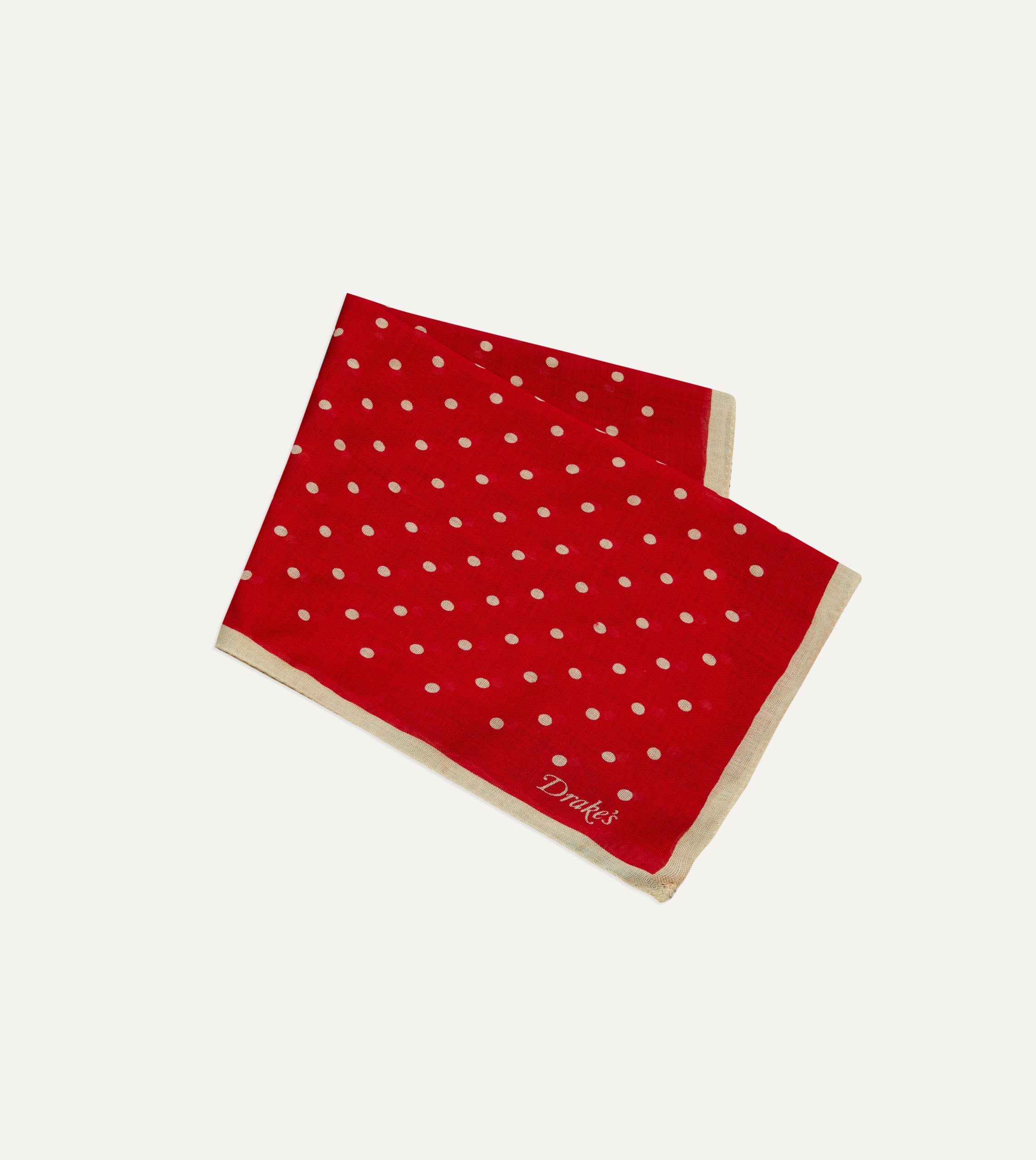 Red Spot Print Wool-Silk Pocket Square - Image 3