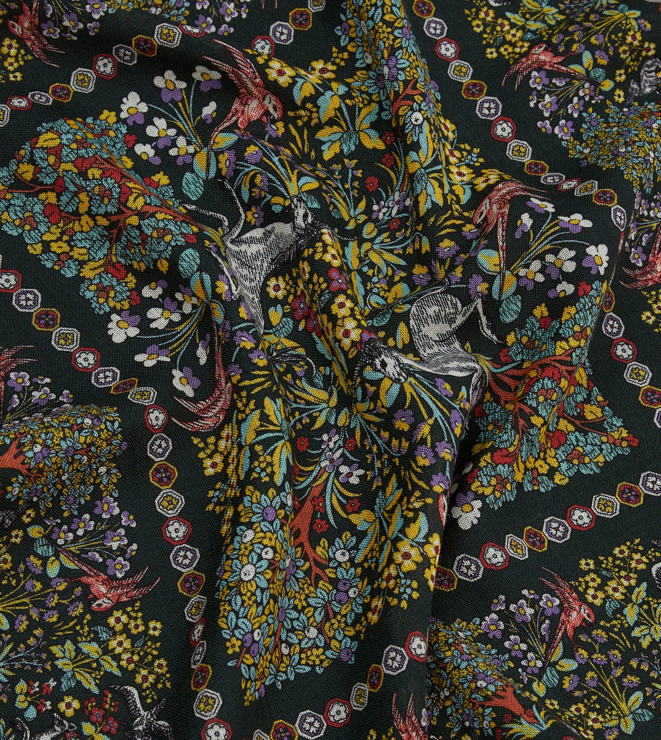 Gold Floral Unicorn Print Wool-Silk Pocket Square - Image 2