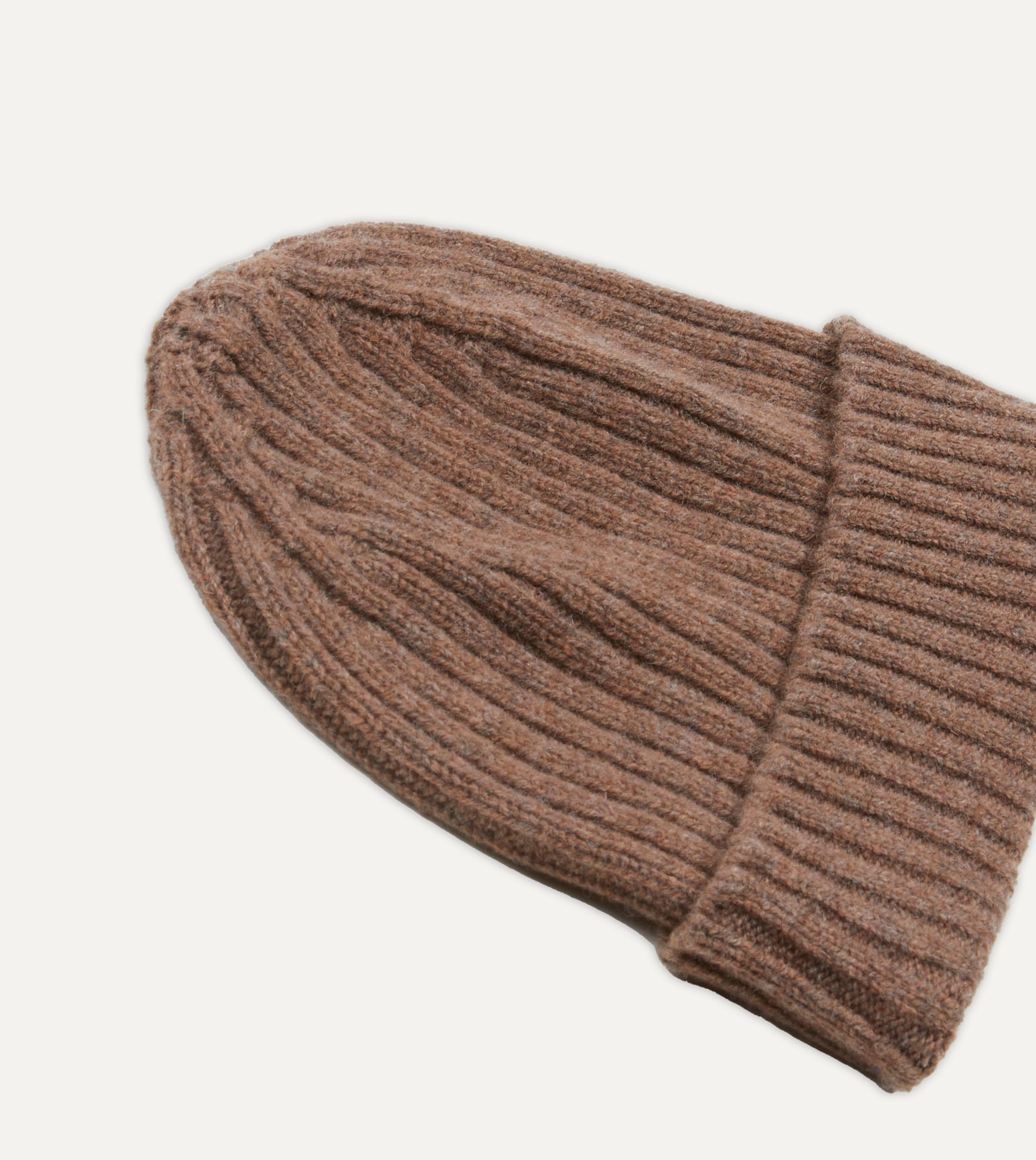 Brown Lambswool Ribbed Knit Cap - Image 3