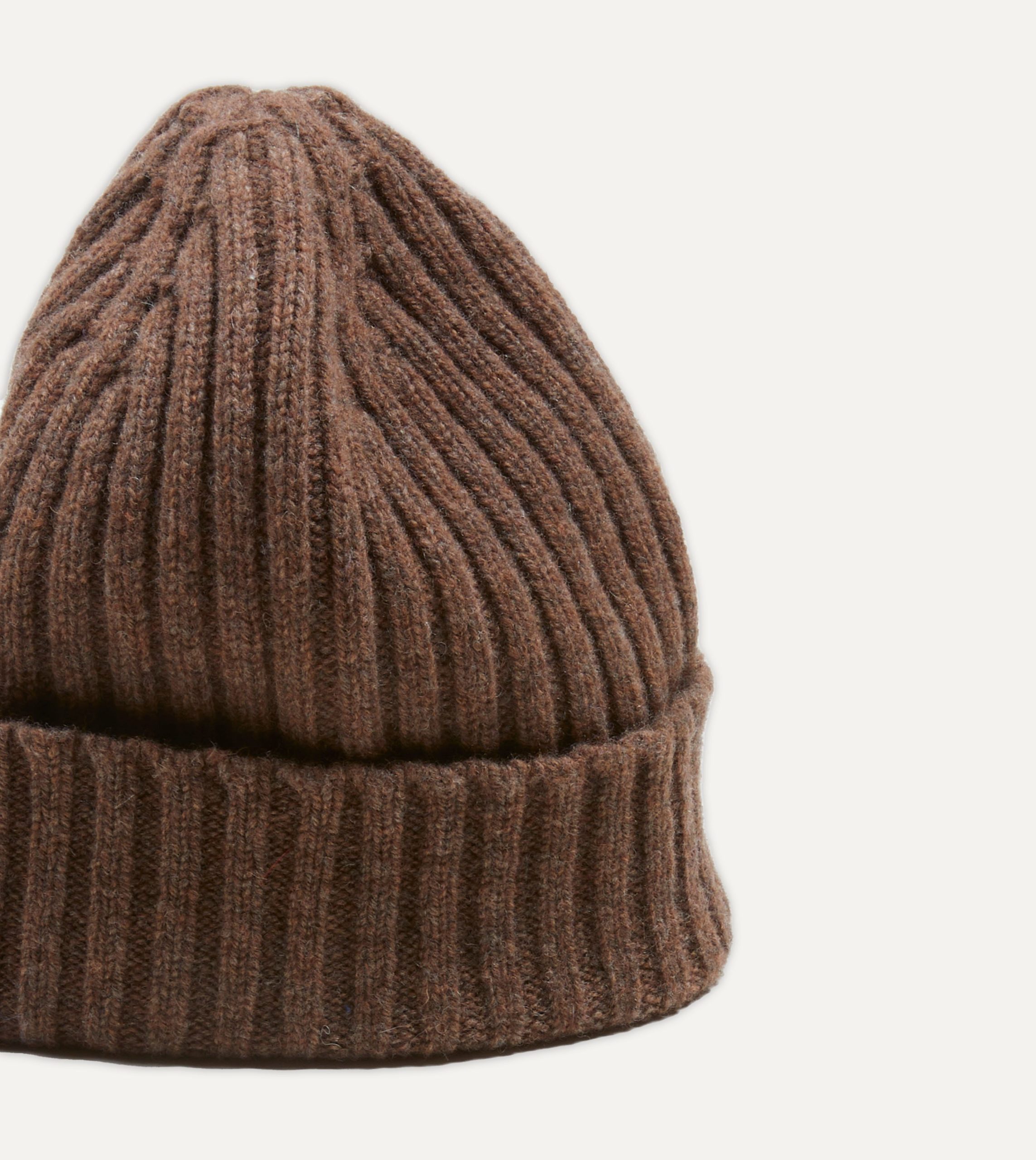 Brown Lambswool Ribbed Knit Cap - Image 4