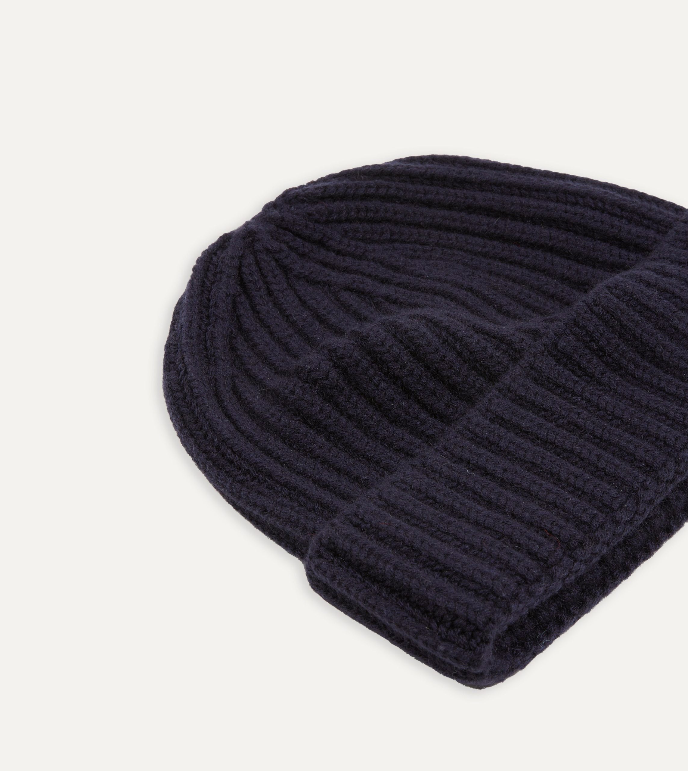Navy Cashmere Ribbed Knit Cap - Image 4