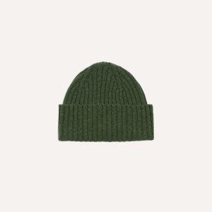 Green Lambswool Ribbed Knit Cap