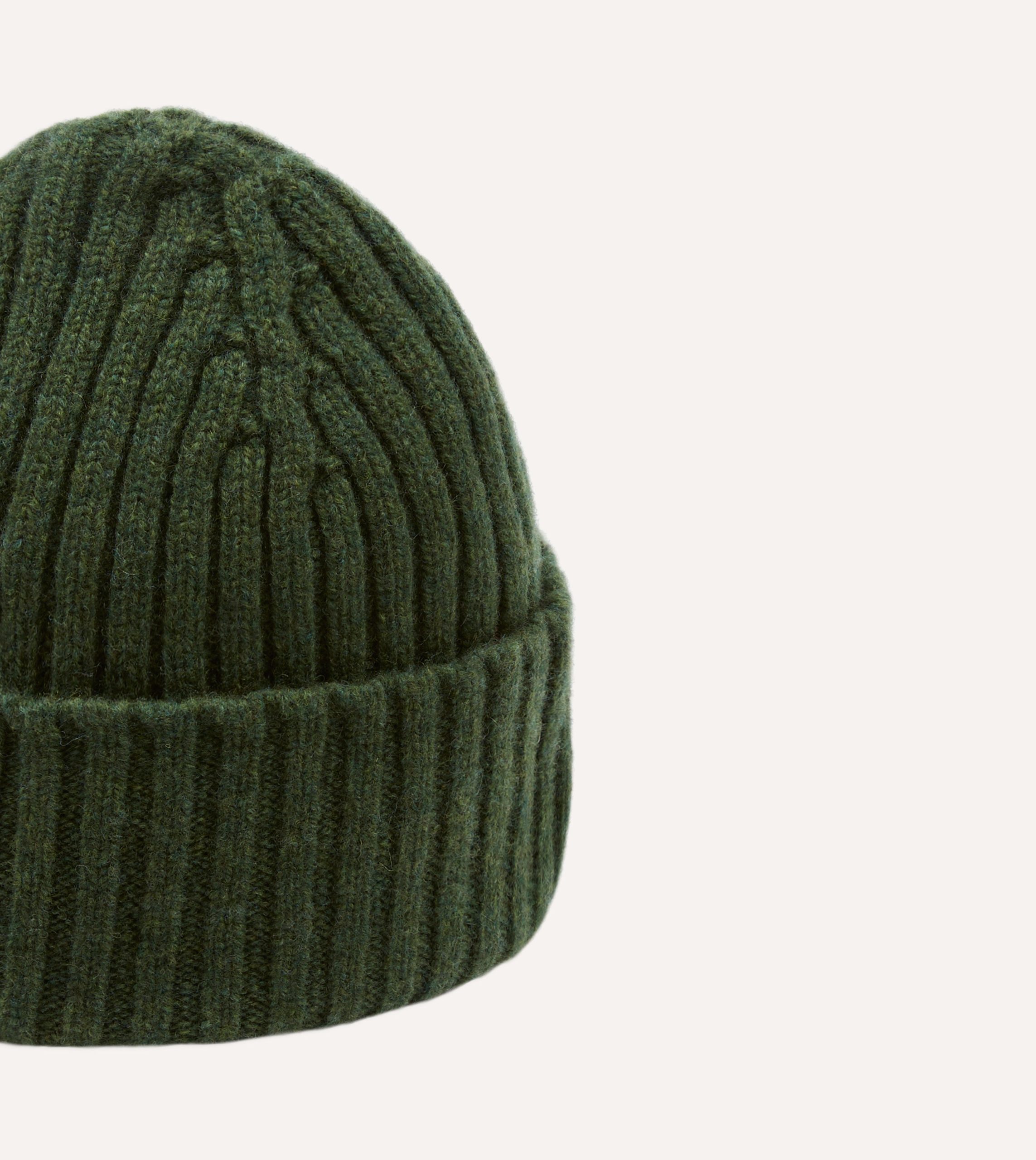 Green Lambswool Ribbed Knit Cap - Image 3