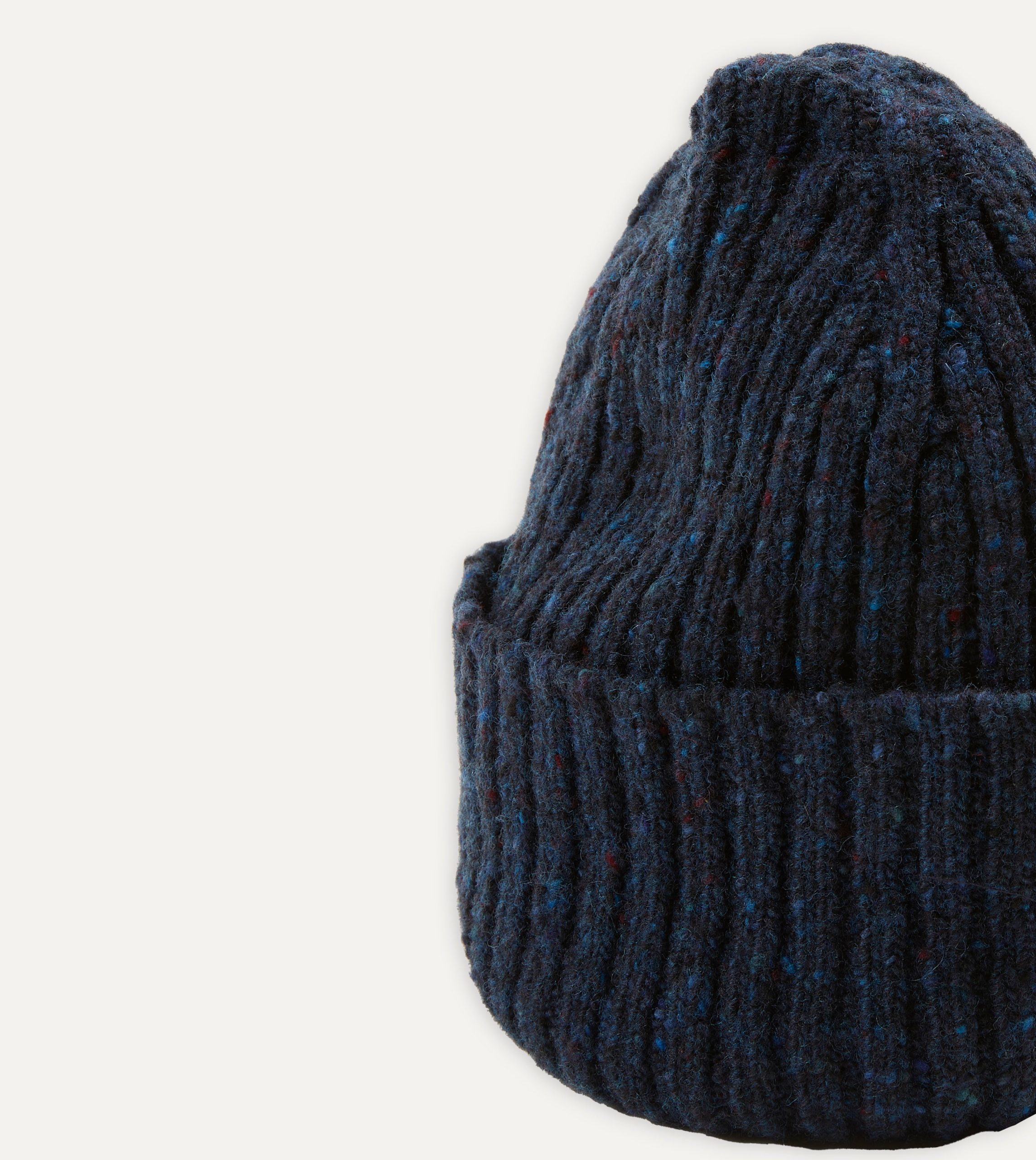Navy Ribbed Merino Donegal Knit Cap - Image 4