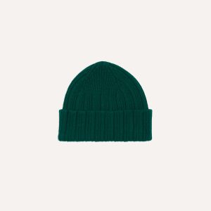 Forest Green Angora Lambswool Ribbed Knit Cap