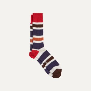 Red and Navy Cotton Striped Sports Socks