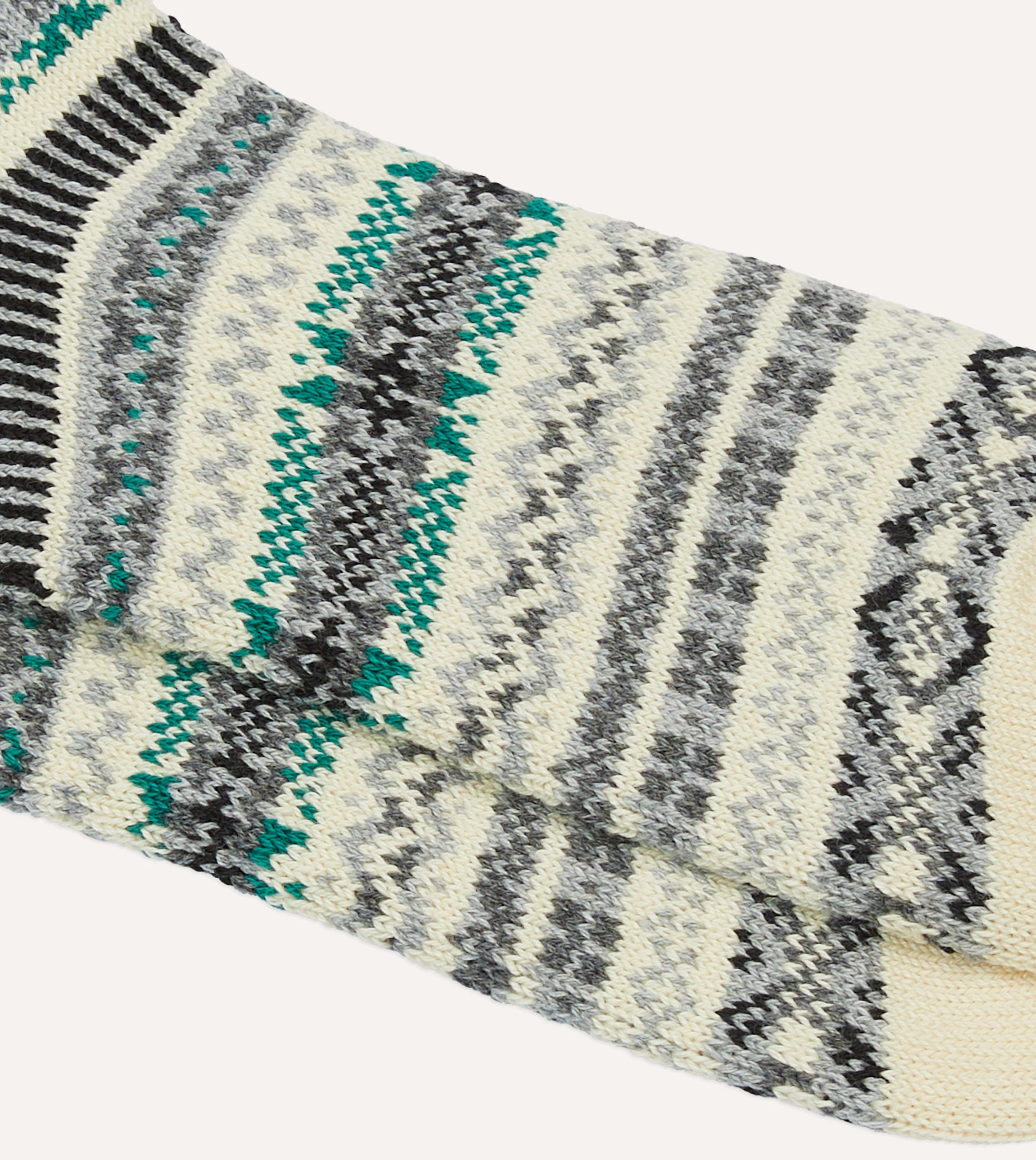 RoToTo Ecru Cotton Fair Isle Socks - Image 2