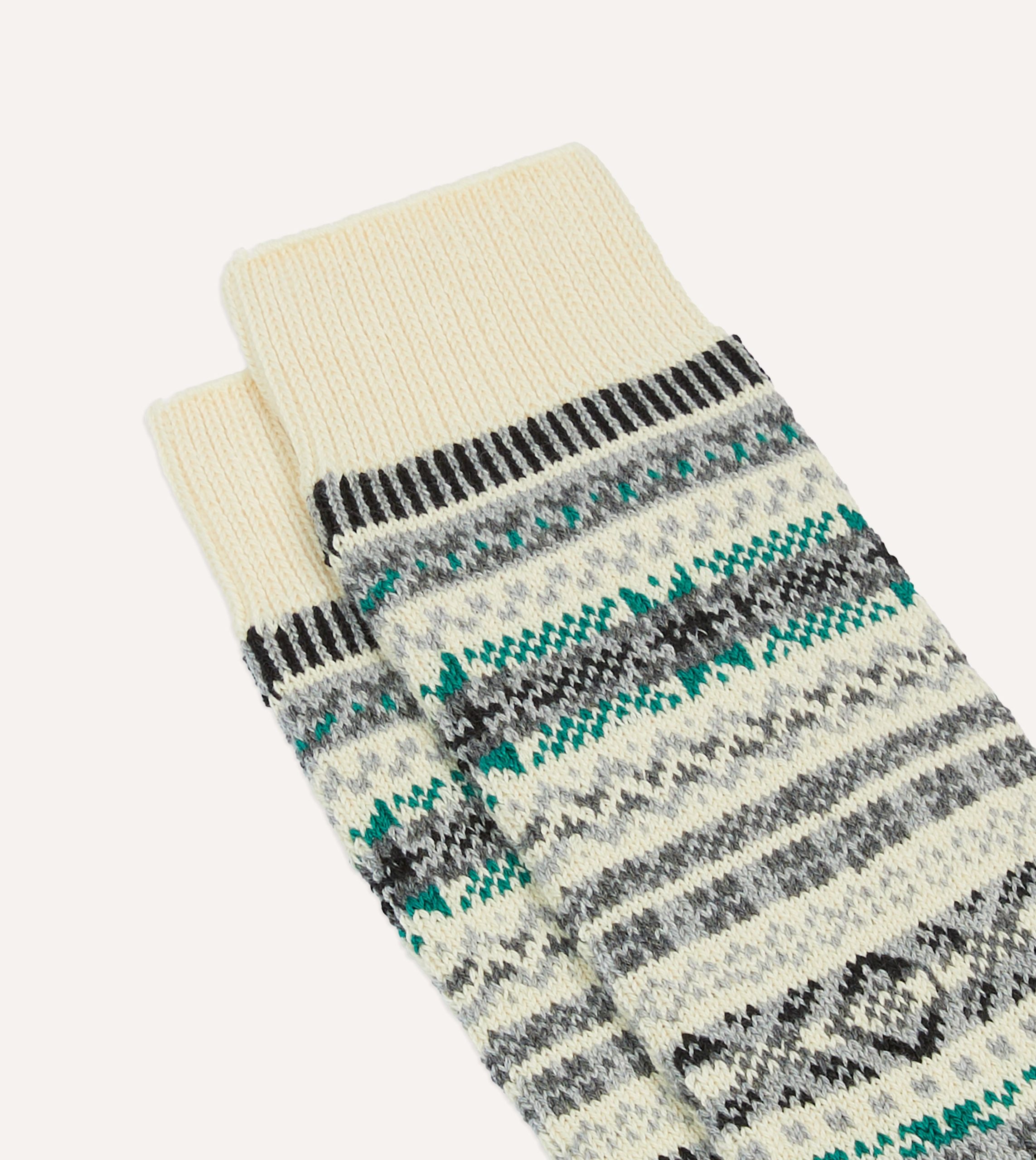 RoToTo Ecru Cotton Fair Isle Socks - Image 3