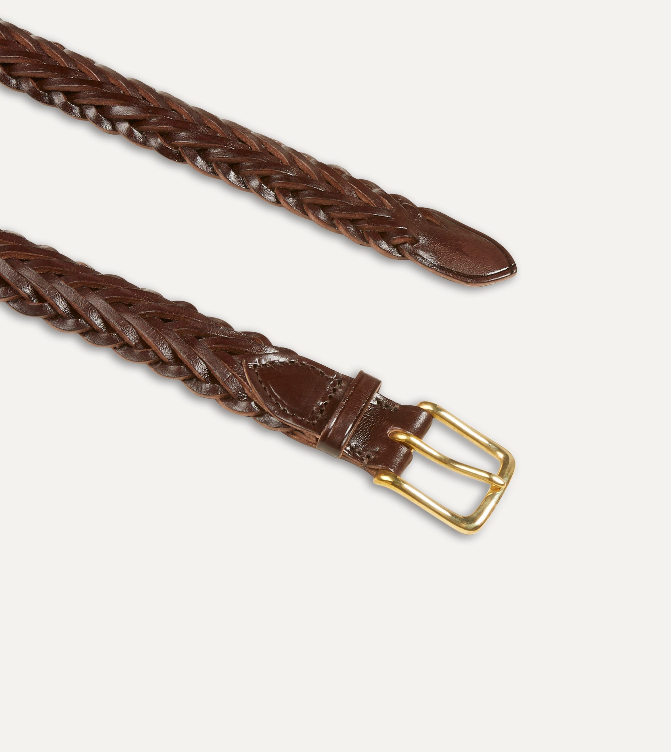 Brown Plaited Bridle Leather Belt with Brass Buckle - Image 2