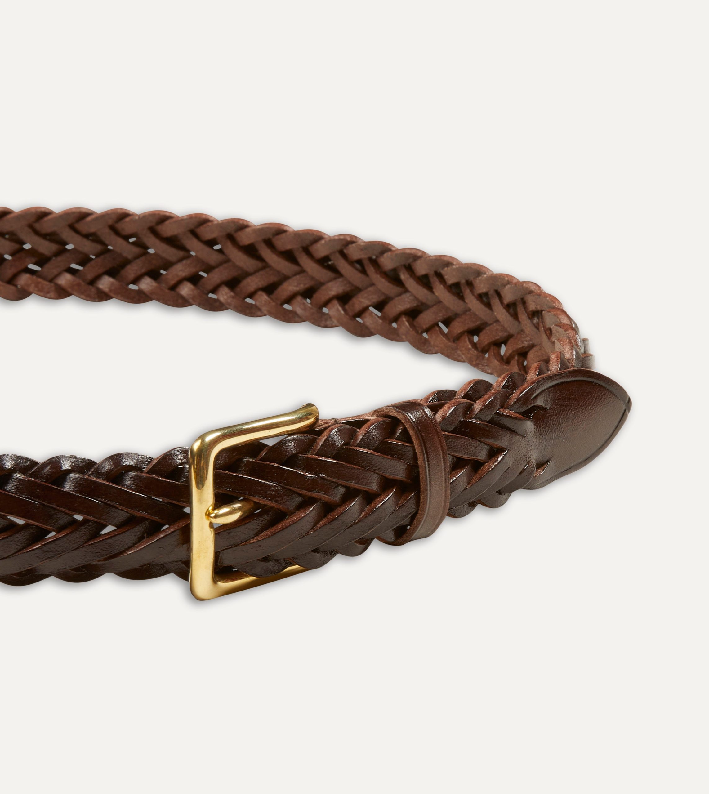 Brown Plaited Bridle Leather Belt with Brass Buckle - Image 3