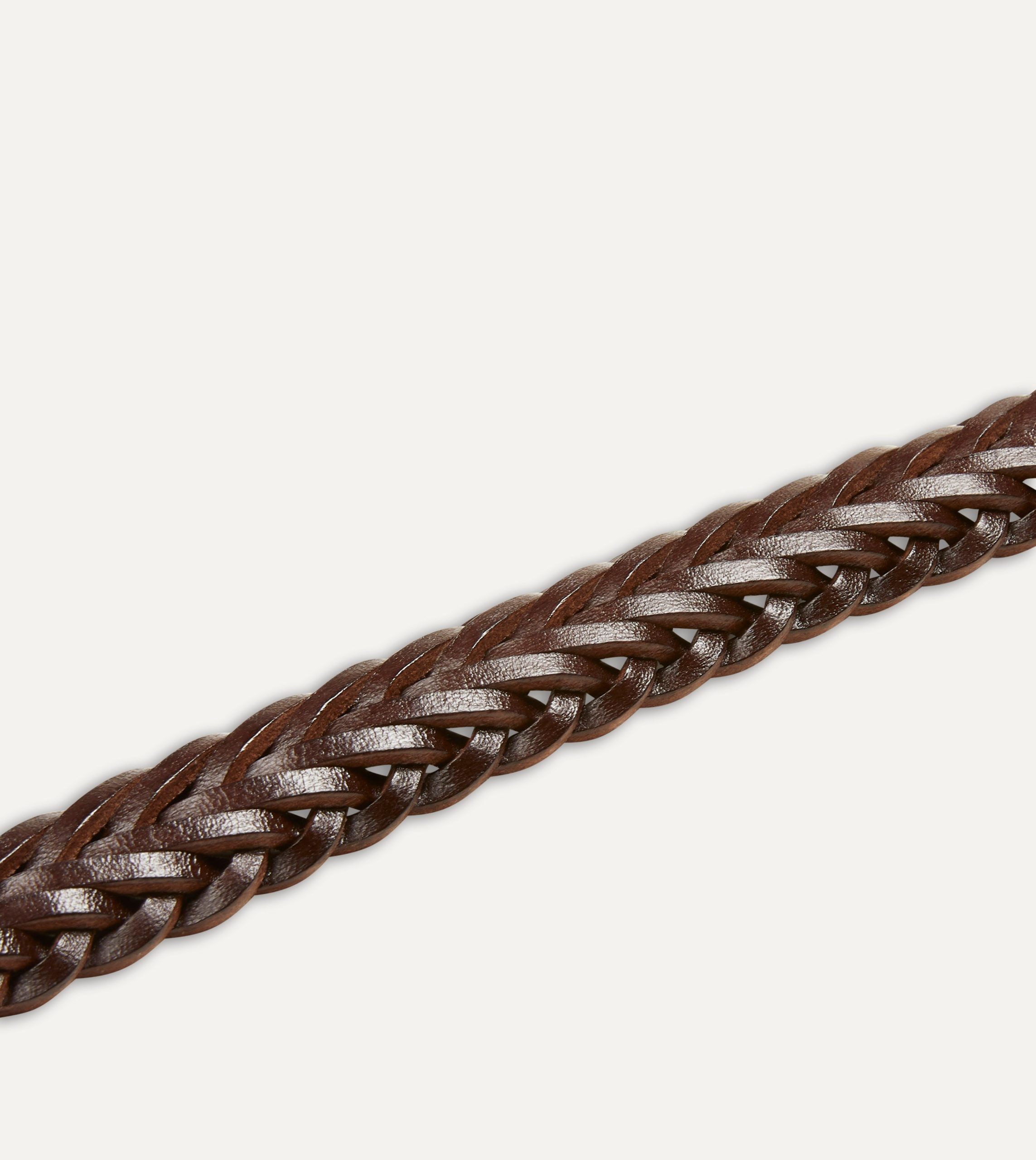 Brown Plaited Bridle Leather Belt with Brass Buckle - Image 4