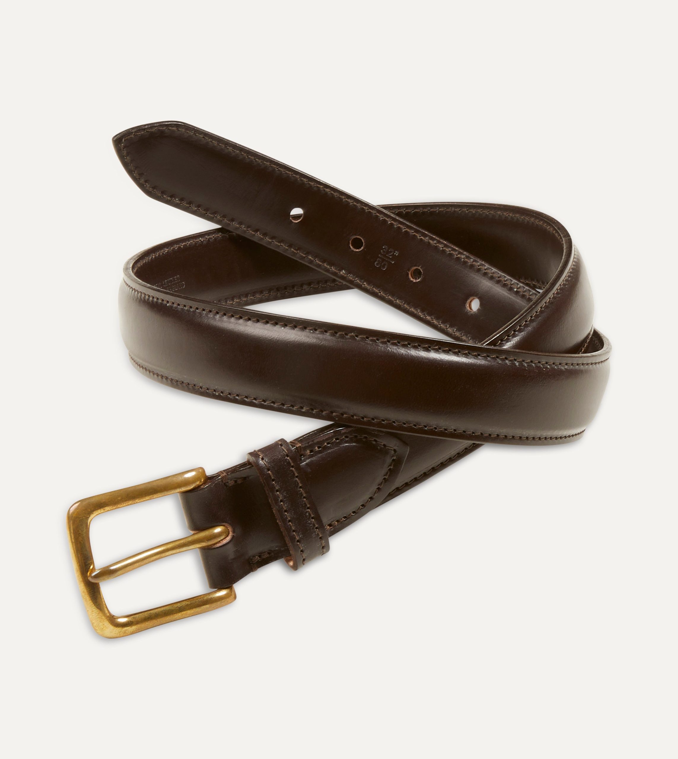 Dark Brown Fully Lined Bridle Leather Belt with Brass Buckle - Image 6
