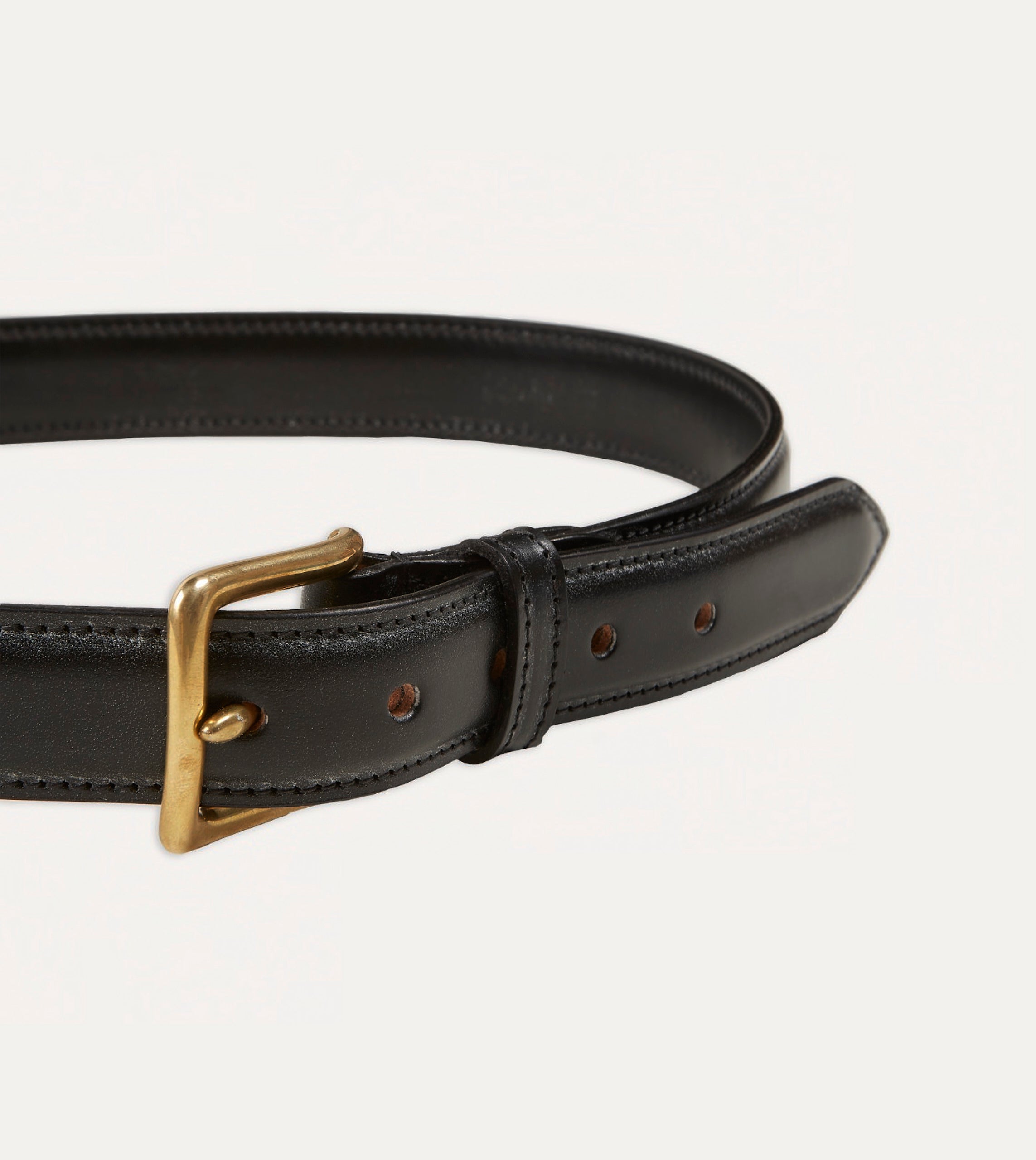Black Fully Lined Bridle Leather Belt with Brass Buckle - Image 3