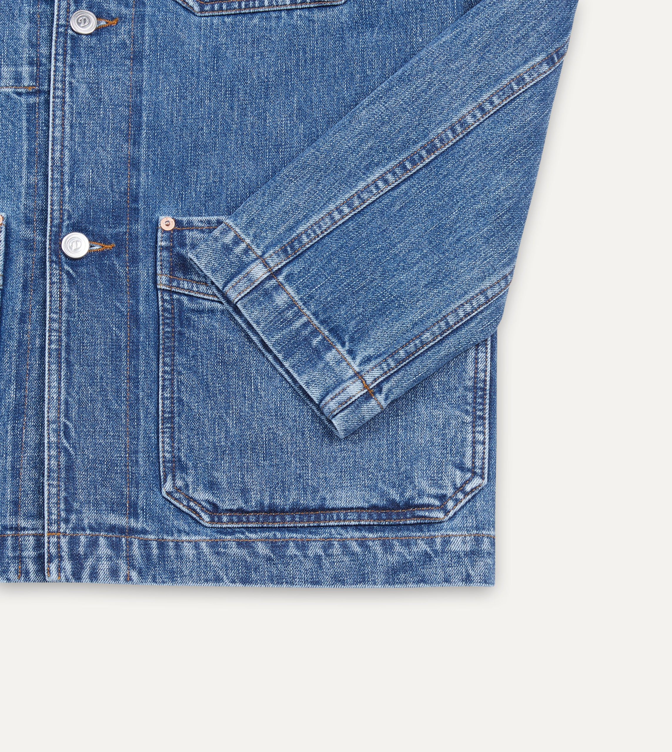 Bleach Wash Selvedge Denim Five-Pocket Chore Jacket - Image 4