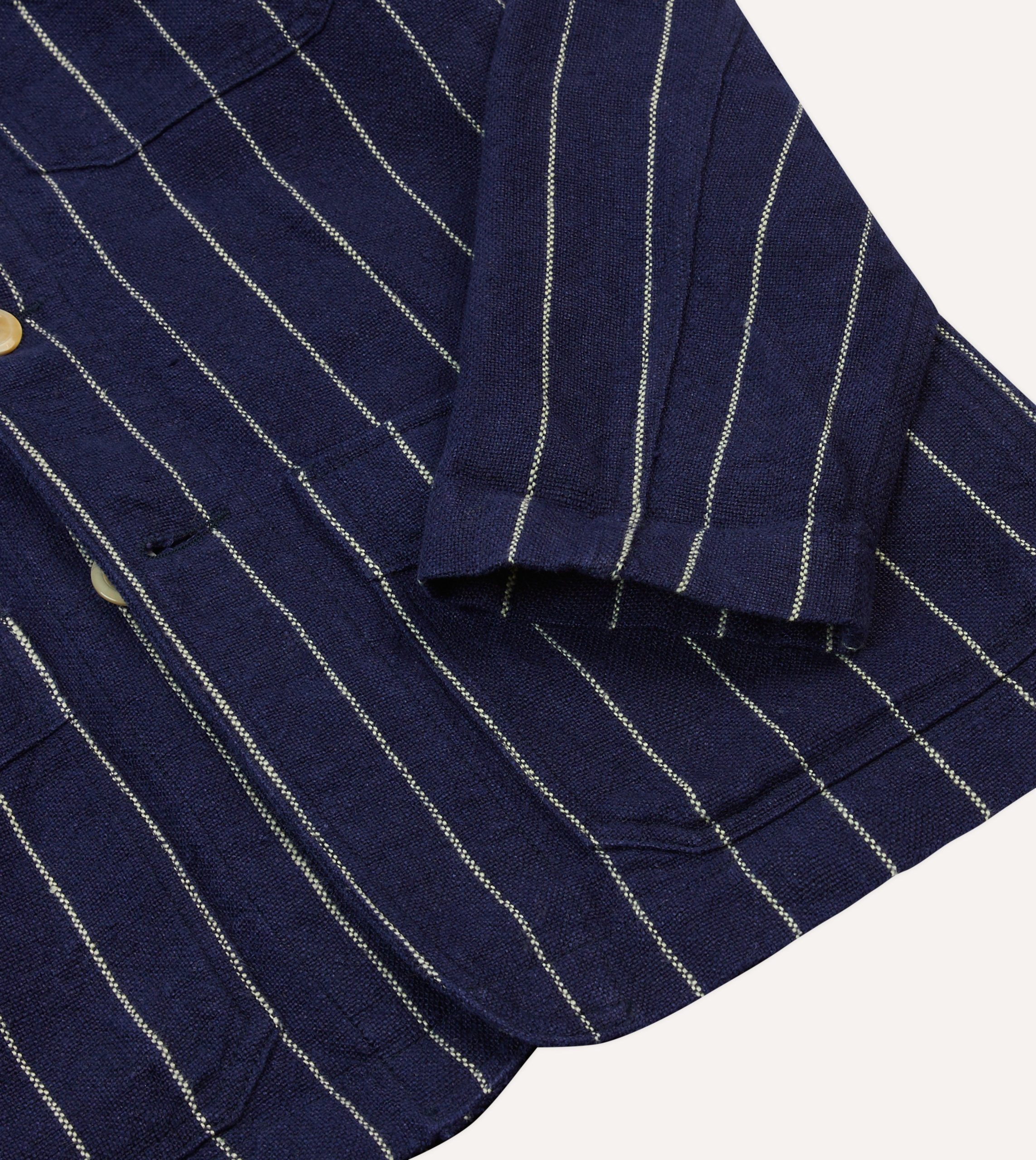 Navy Pinstripe Heavy Linen Five-Pocket Chore Jacket - Image 5