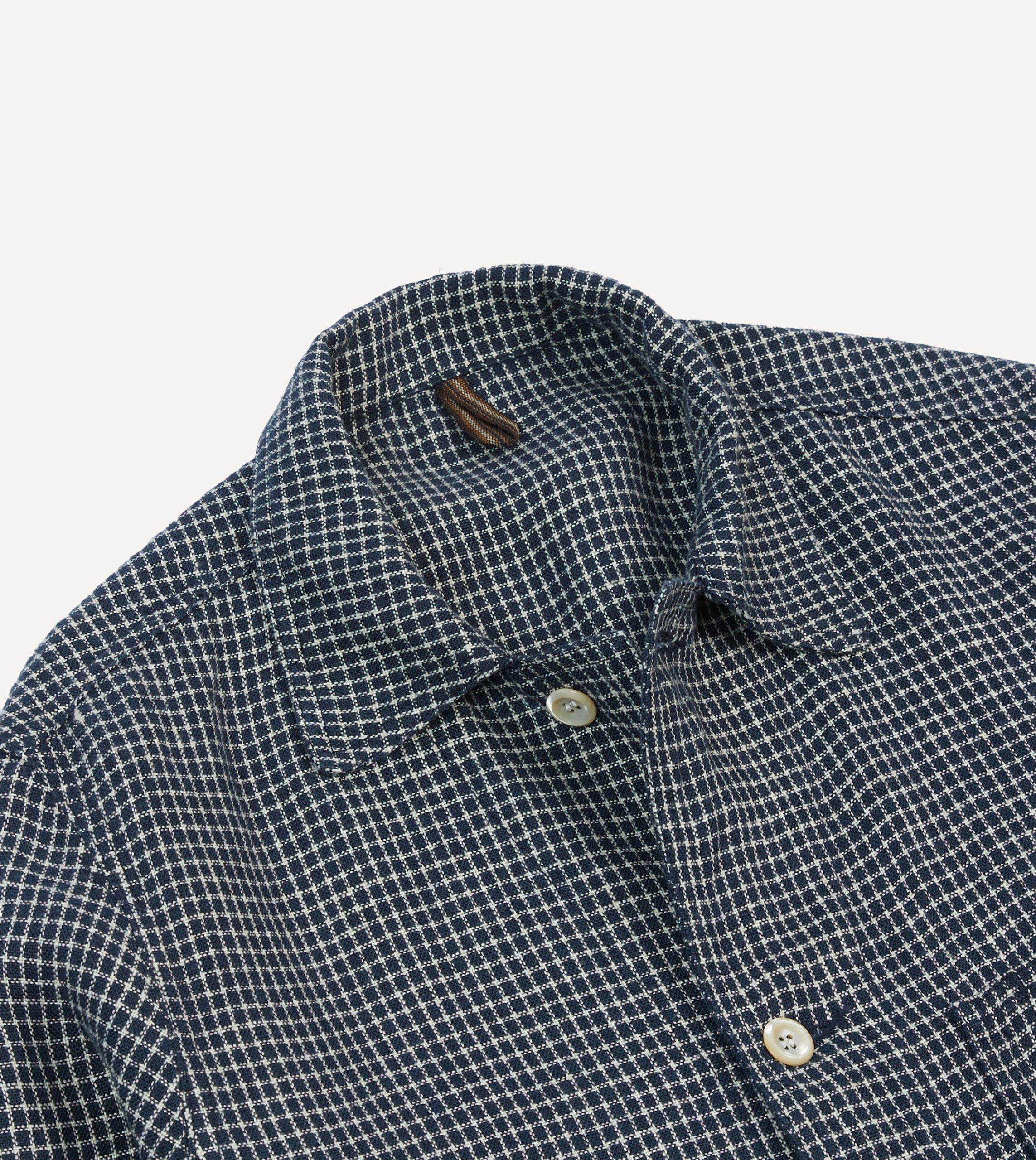 St. JOHN by Drake's Navy Check Linen Fatigue Jacket - Image 3